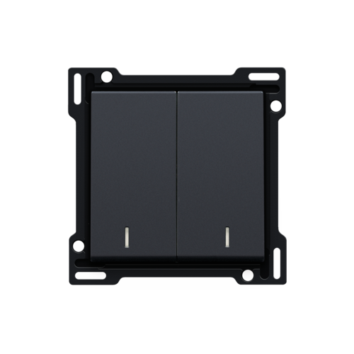 Set de finition avec double voyant pour interrupteur double allumage, interrupteur va-et-vient + bouton-poussoir N.O., interrupteur va-et-vient double ou bouton-poussoir double N.O. ou N.F., couleur anthracite coated