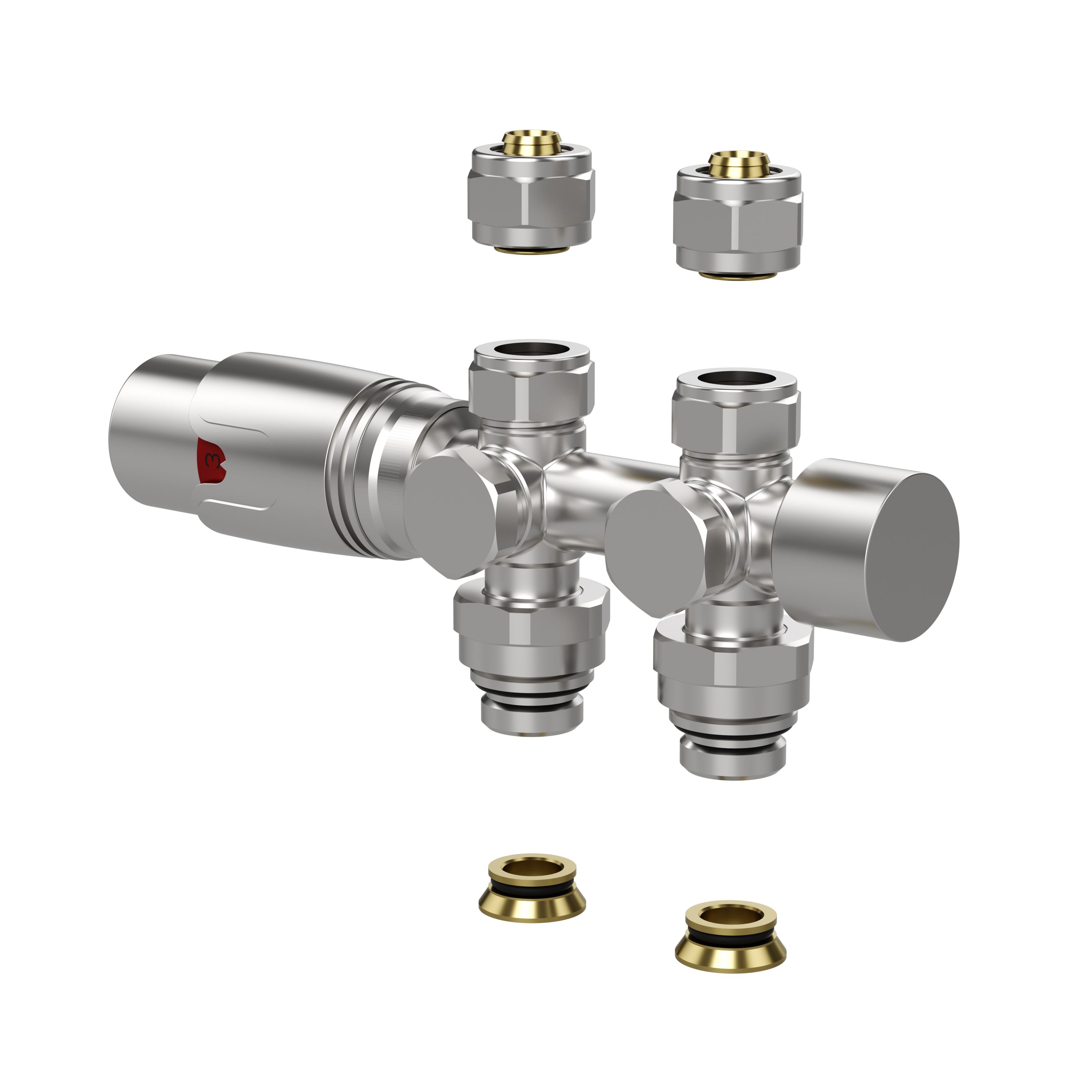 BELRAD RADIATORKRAAN - DESIGN - THERMOSTATISCH - MIDDENAANSLUITING - MUUR-EN VLOERAANSLUITING - GEBORSTELD RVS vue 2