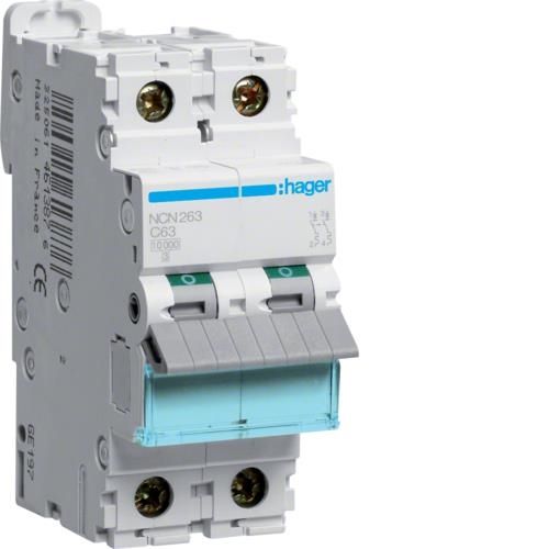Disjoncteur 10kA - courbe C - 2 pôles - 63A - 2 modules