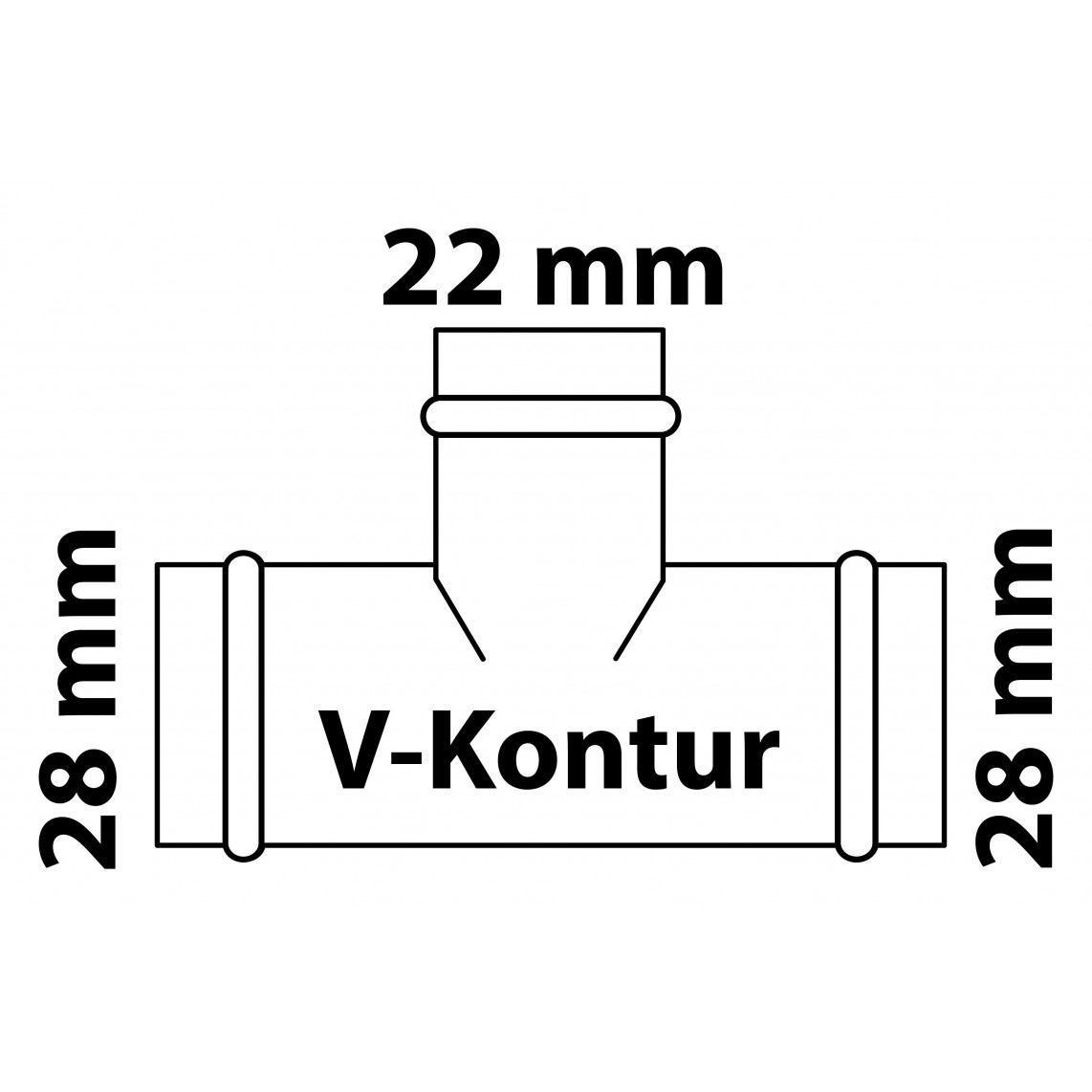 988618954 Tee reducer piece, press fitting for copper V-profile, 28 mm x 22 mm x 28 mm, 3 sockets vue 2