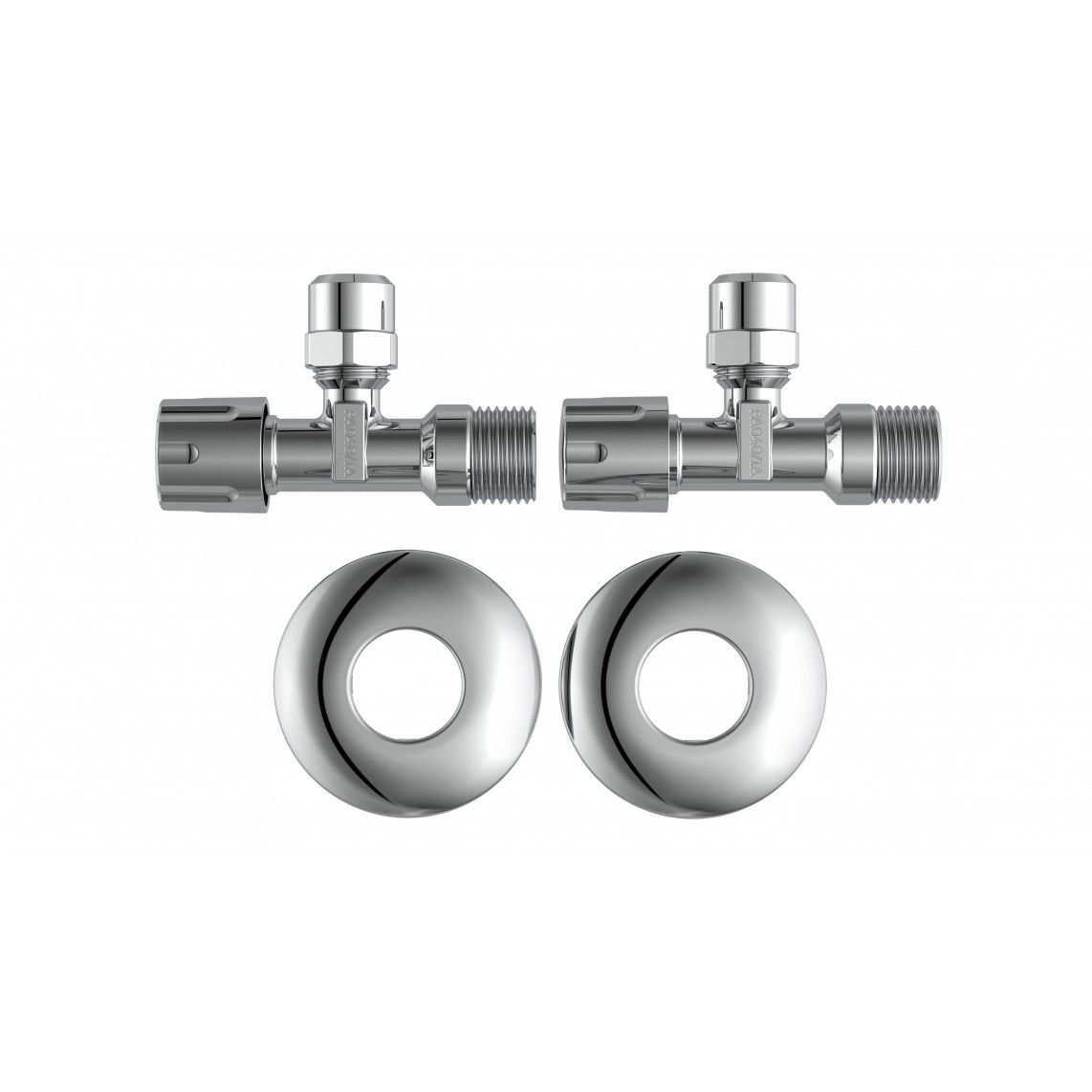 98625714 Angle valve, chrome, 1/2" male x 3/8" male x 10 mmQ, with thrust rose (2x) vue 2
