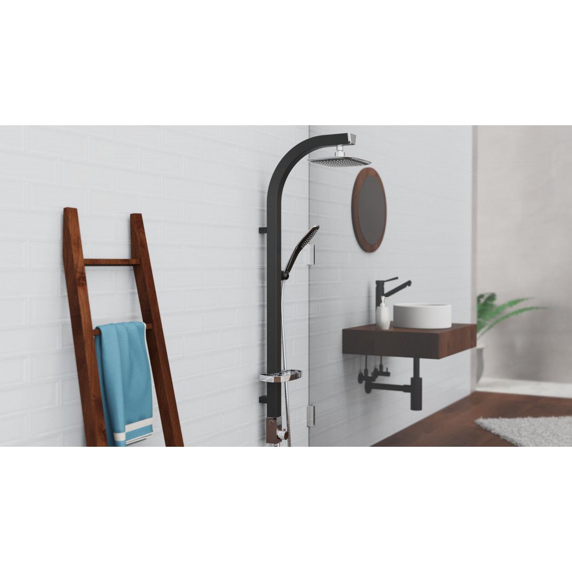 60060 MADAGASKAR Overhead shower set, black matt/chrome vue 5