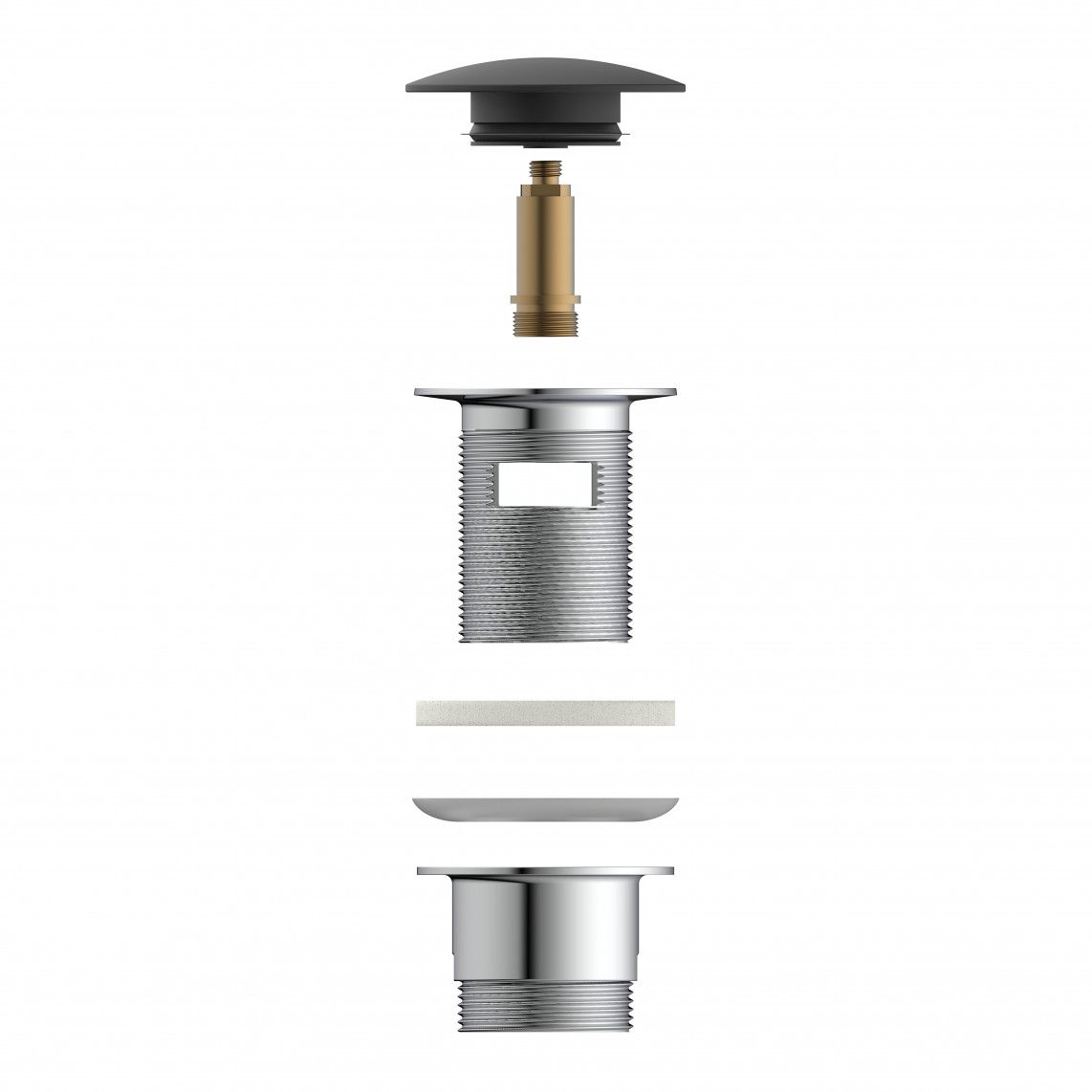 98807420 Design-drain valve, cap, black matt, 1 1/4" x 65 mm, with overflow vue 10