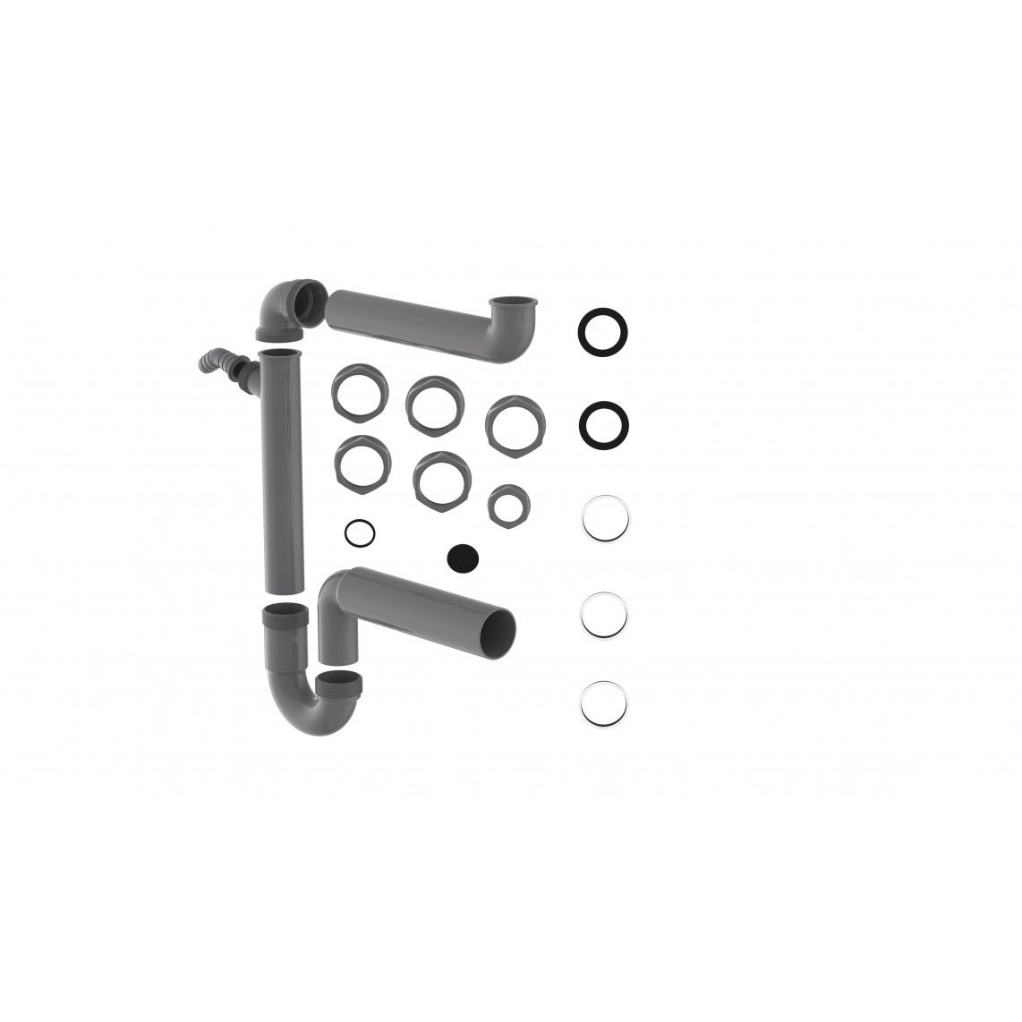 98833649 ECO-SAVE Space-saving sink tubular trap, plastic, grey, 1 1/2" female x 50 mm, with 3/4" device connection vue 5