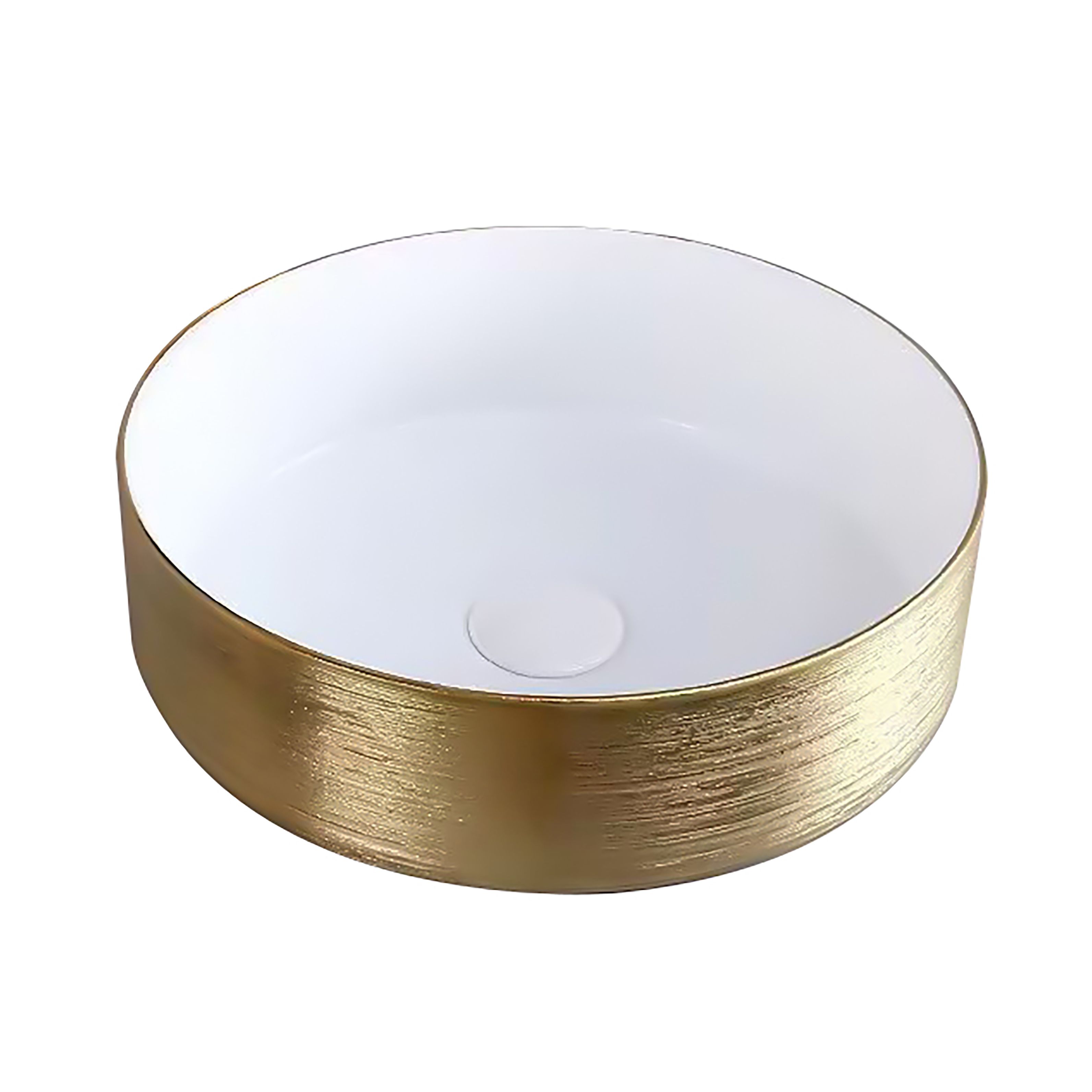 Aloni Turo Lavabo Avec Relief - À Poser – Sans Trop-plein – Sans Trou DE Robinet – Céramique – 36×12×36 CM – Or/blanc Brillant