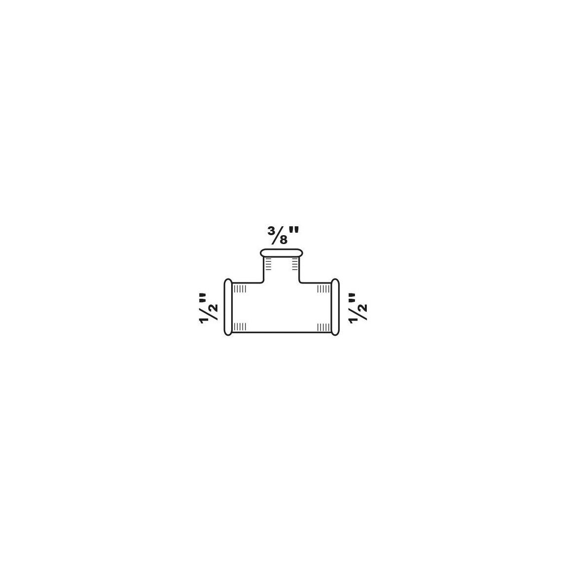 989735155 GI verloop T-stuk, gegalvaniseerd, 1/2"BI x 3/8"BI x 1/2"BI, (130) vue 2