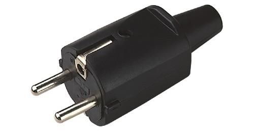 Fiche mâle en PVC + PC 16A - 250V - Noir 90 x 36.5 x 36.5mm