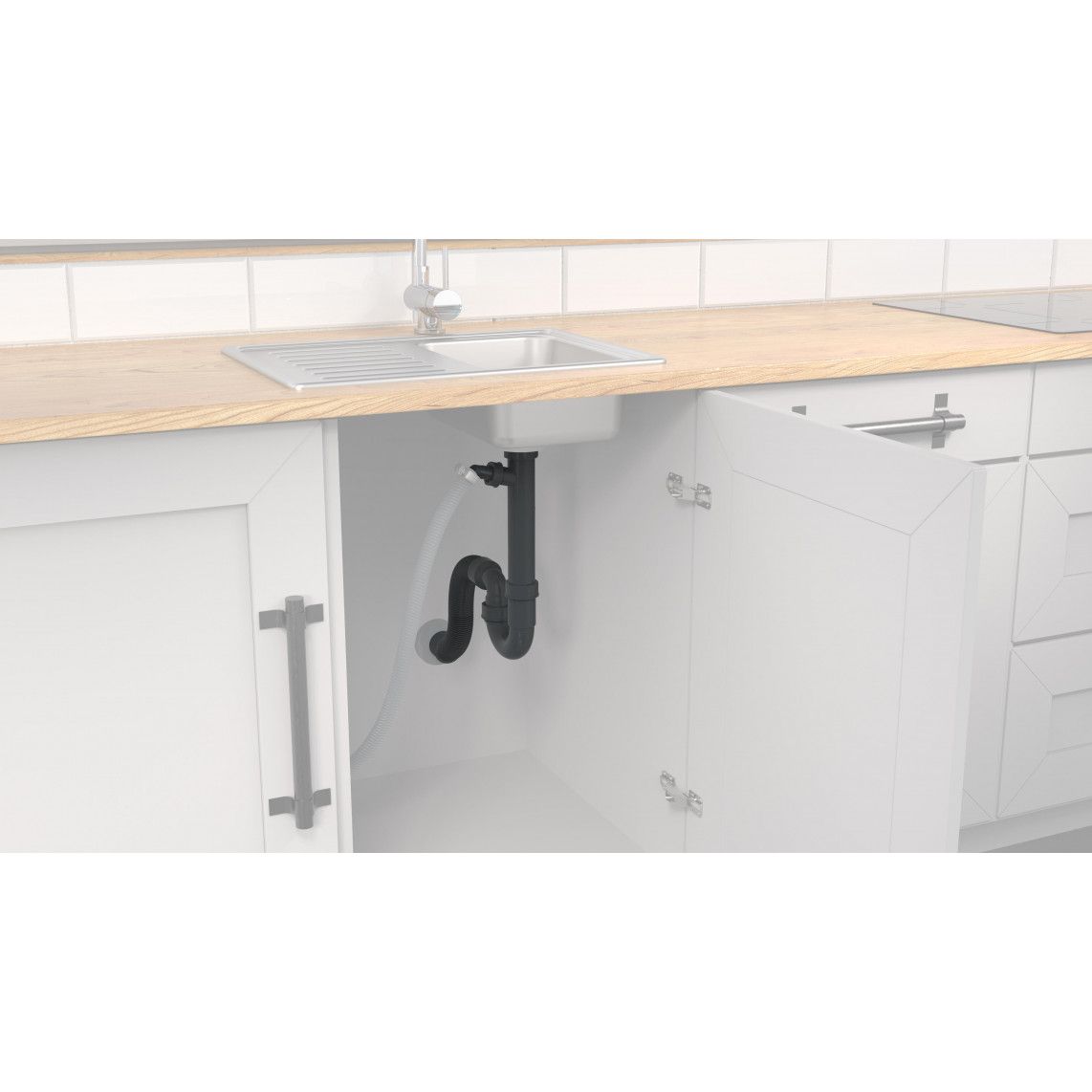 98836549 ECO-SAVE KS Flex spoelbakken-buissifon, Grijs, 1 1/2" x 3/4"T x 40/50 mm, met toestelaansluiting vue 3