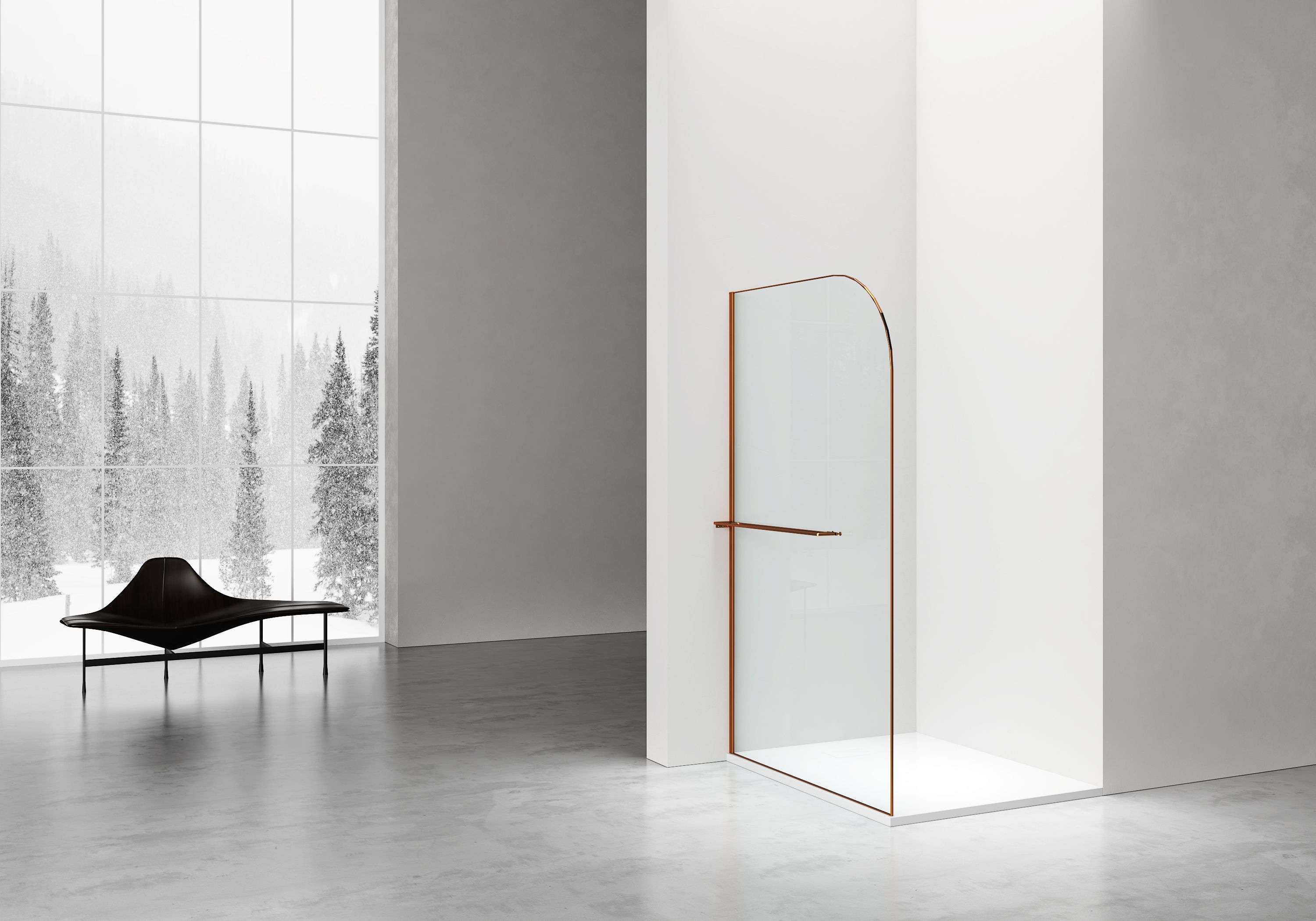 CURVY DOUCHE À L'ITALIENNE AVEC PORTE-SERVIETTE - COURBÉE - TRAITEMENT ANTI-CALCAIRE - RÉVERSIBLE - VERRE DE SÉCURITÉ 8MM - 120X200CM - CUIVRE BROSSÉ - VERRE CLAIR vue 2