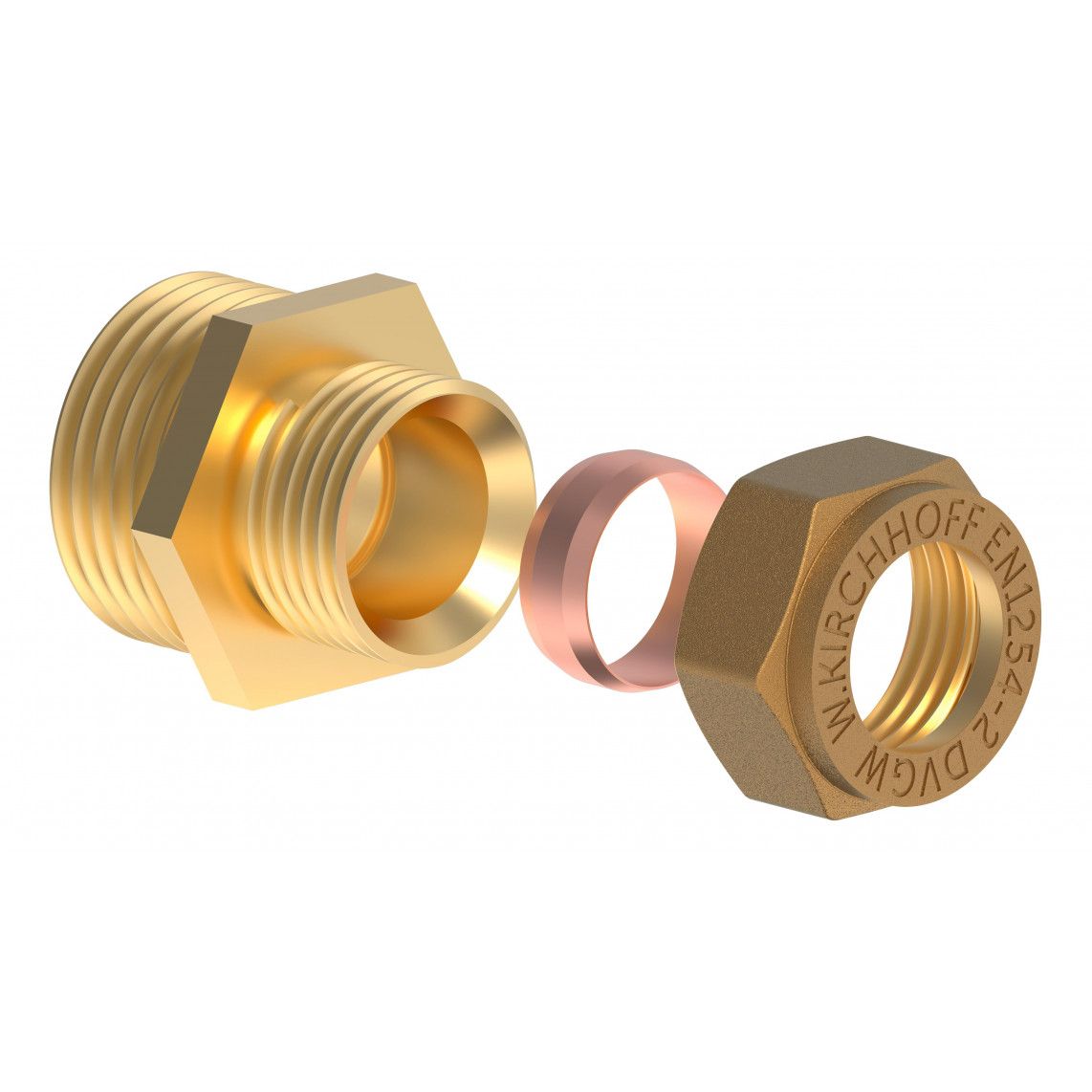 989457817 Transition piece, brass, 22 mm x 1" male, clamp fitting for copper pipe vue 3