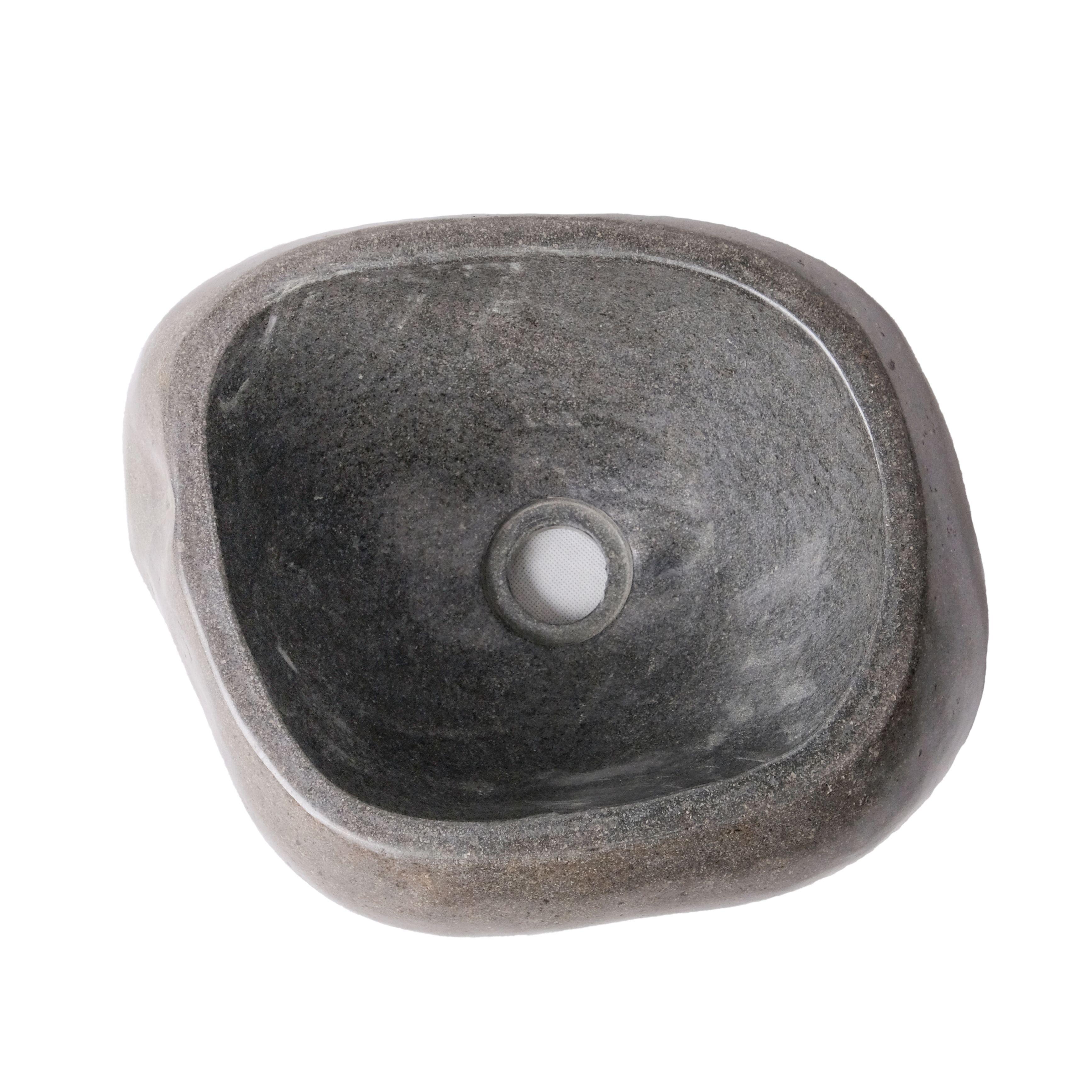 VOLLEDIG GEPOLIJSTE WASKOM VAN NATUURLIJKE RIVIERSTEEN - ZWART 30-35X15X1,5CM vue 3