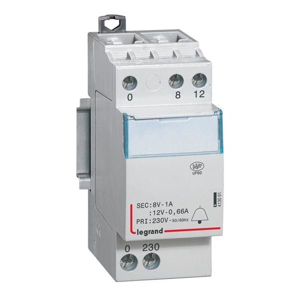 Transformateur de sonnerie 12 / 8V - 8VA 0.66 / 1A - 2 modules