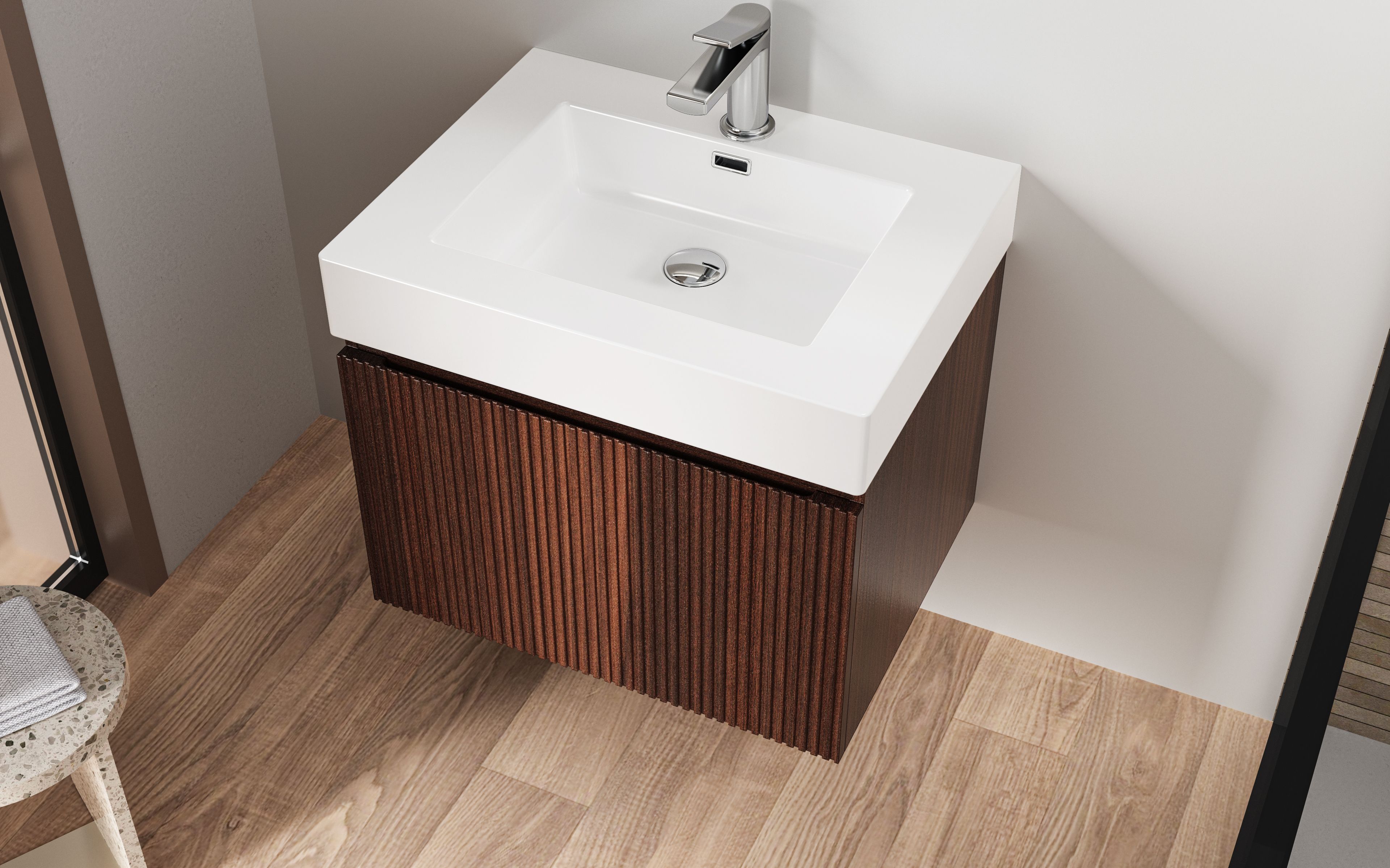 ALONI LAVABO - 1 VASQUE - AVEC TROP-PLEIN - 1 TROU ROBINET - MARBRE COMPOSITE - 60X10X46 CM - BLANC BRILLANT vue 4