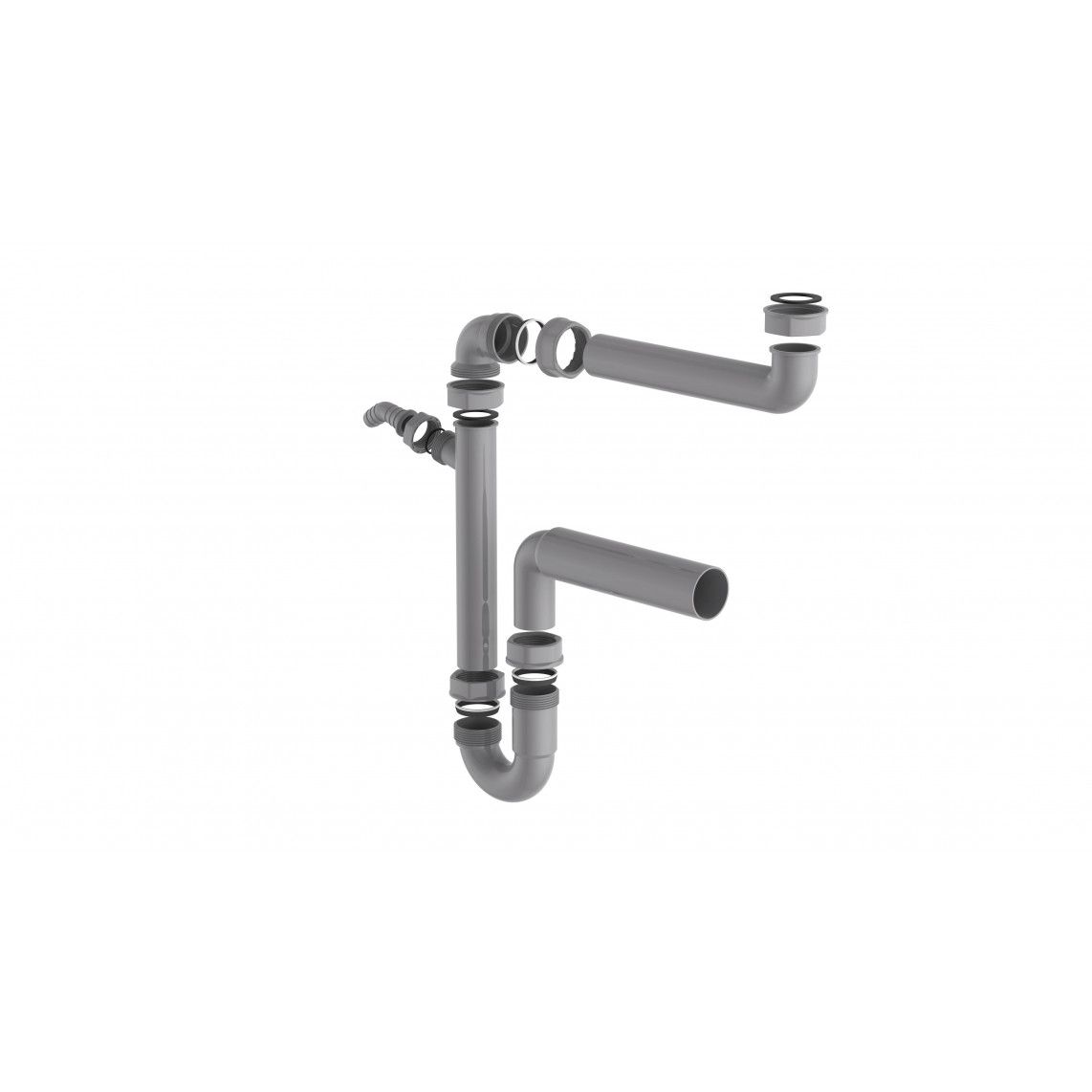 98833649 ECO-SAVE Space-saving sink tubular trap, plastic, grey, 1 1/2" female x 50 mm, with 3/4" device connection vue 3