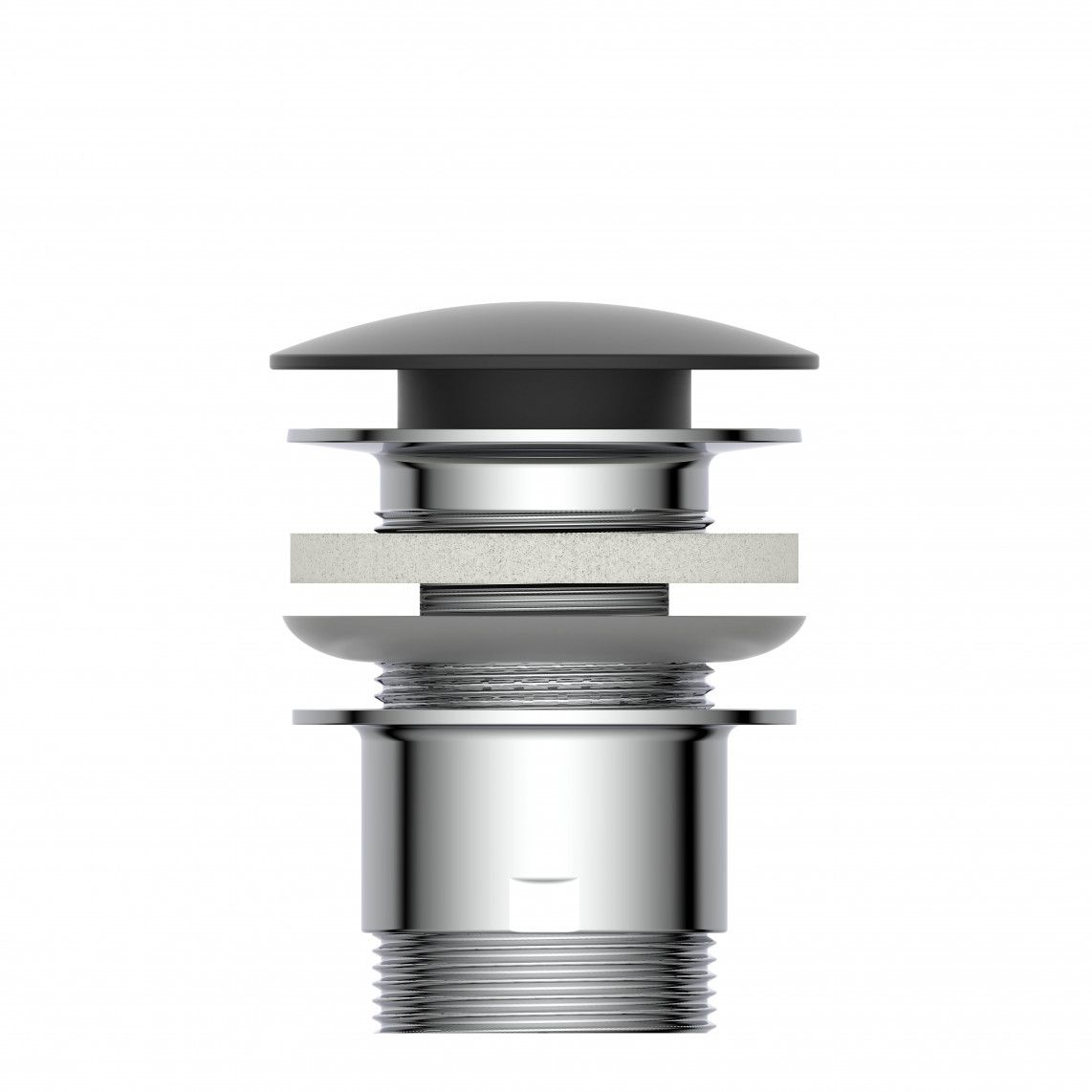 98807420 Design-drain valve, cap, black matt, 1 1/4" x 65 mm, with overflow vue 3