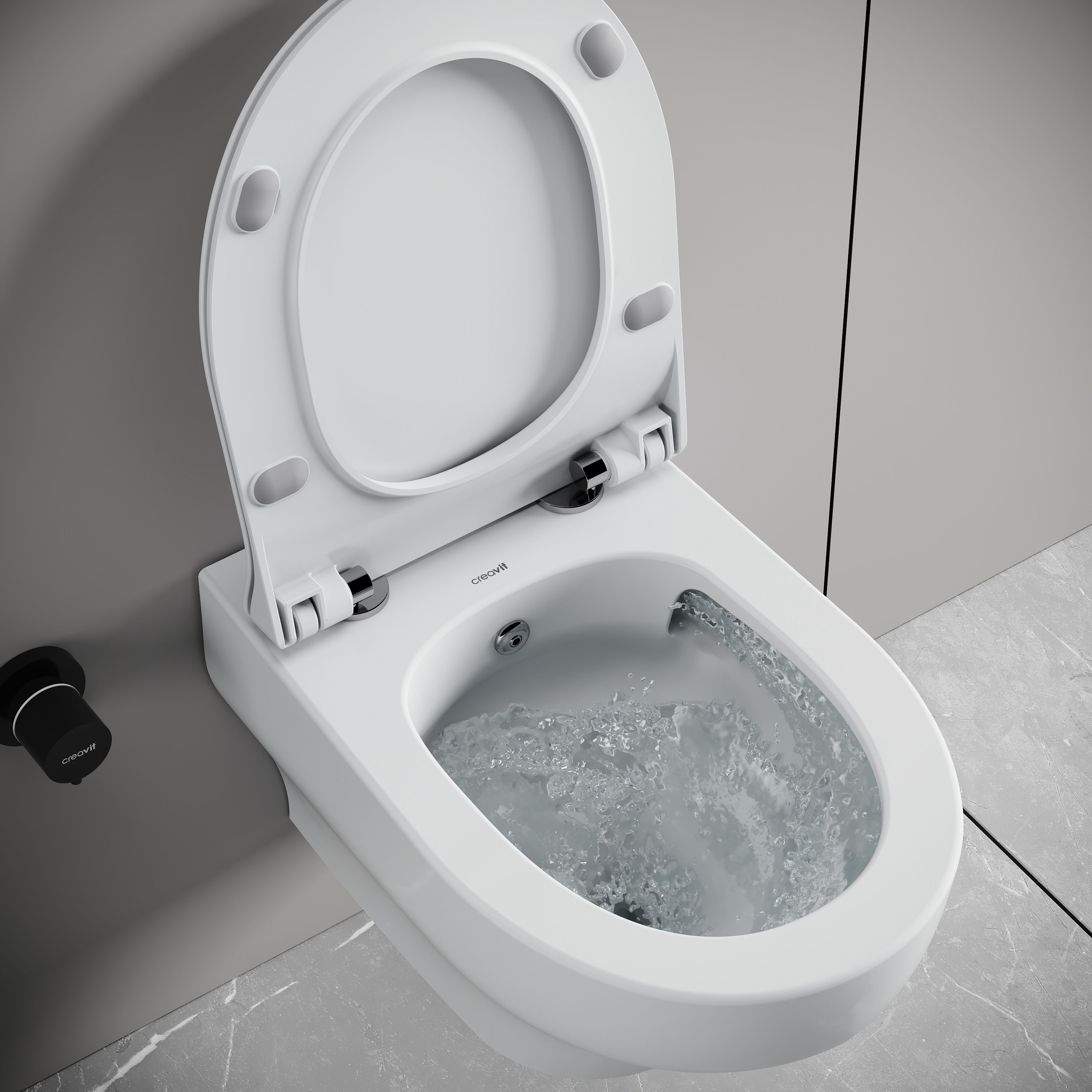 CREAVIT NESS WC SUSPENDU AVEC BIDET - TORNADO FLUSH - SANS BRIDE - SANS ABATTANT WC - BLANC BRILLANT vue 4