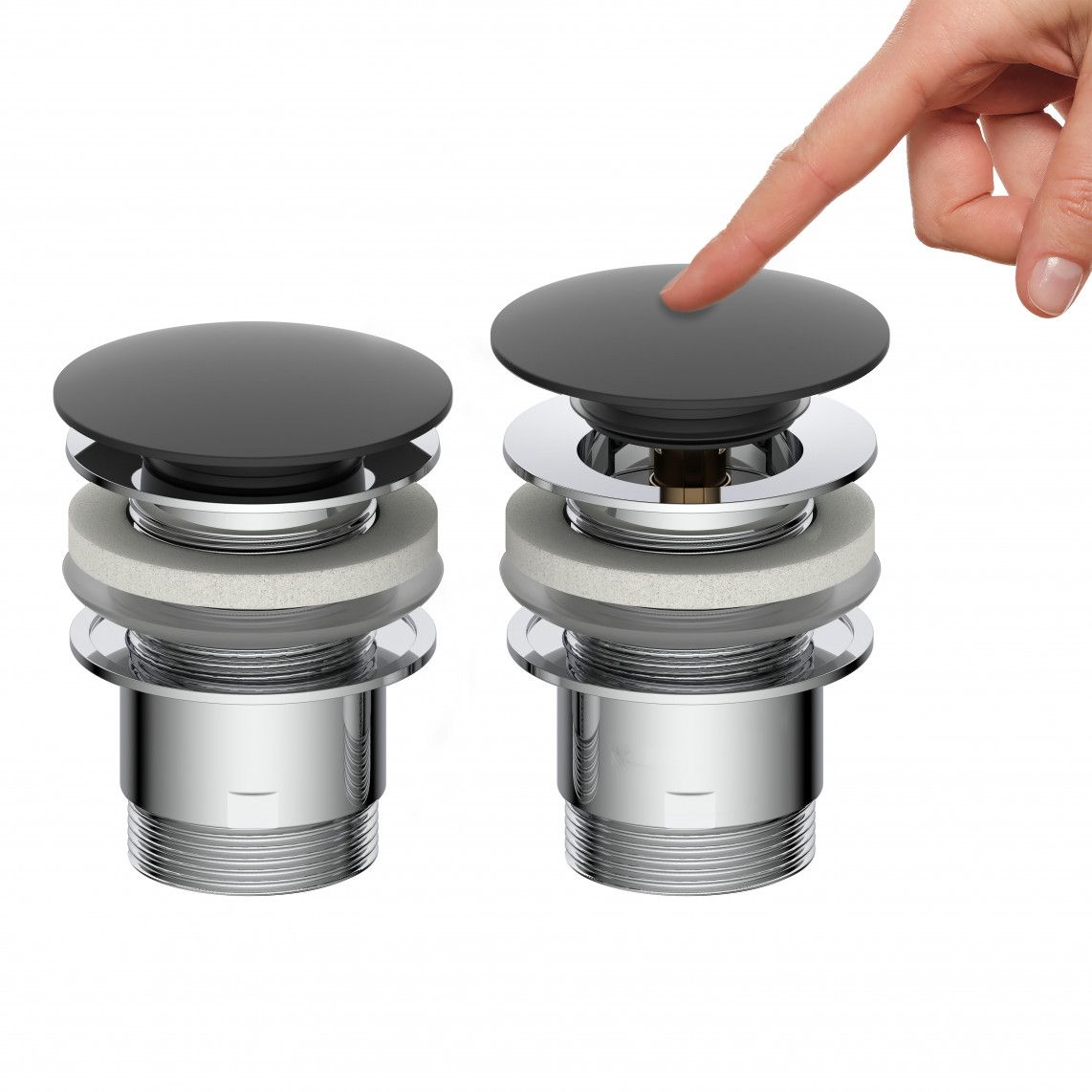 98807420 Design-drain valve, cap, black matt, 1 1/4" x 65 mm, with overflow vue 7