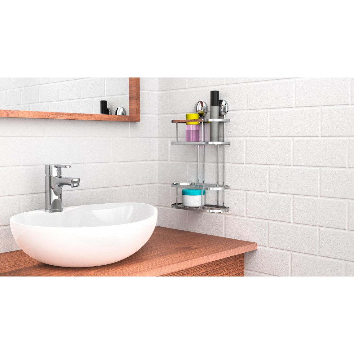 BA0204 Shower wall tray, chrome, for glueing and screwing, 2 tiers vue 4