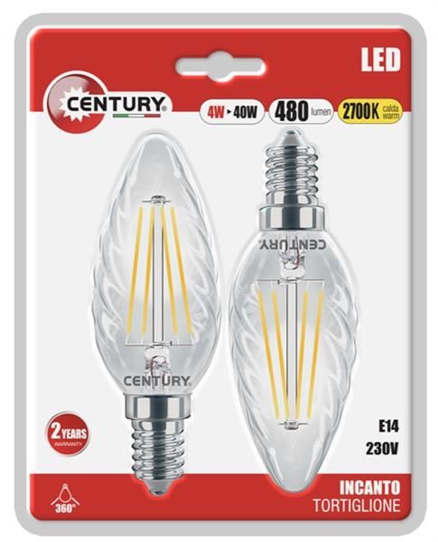 Lampe filament Led flamme torsadée - 4W - E14 - 2700K - 440lm - IP20 - blister de 2 pièces