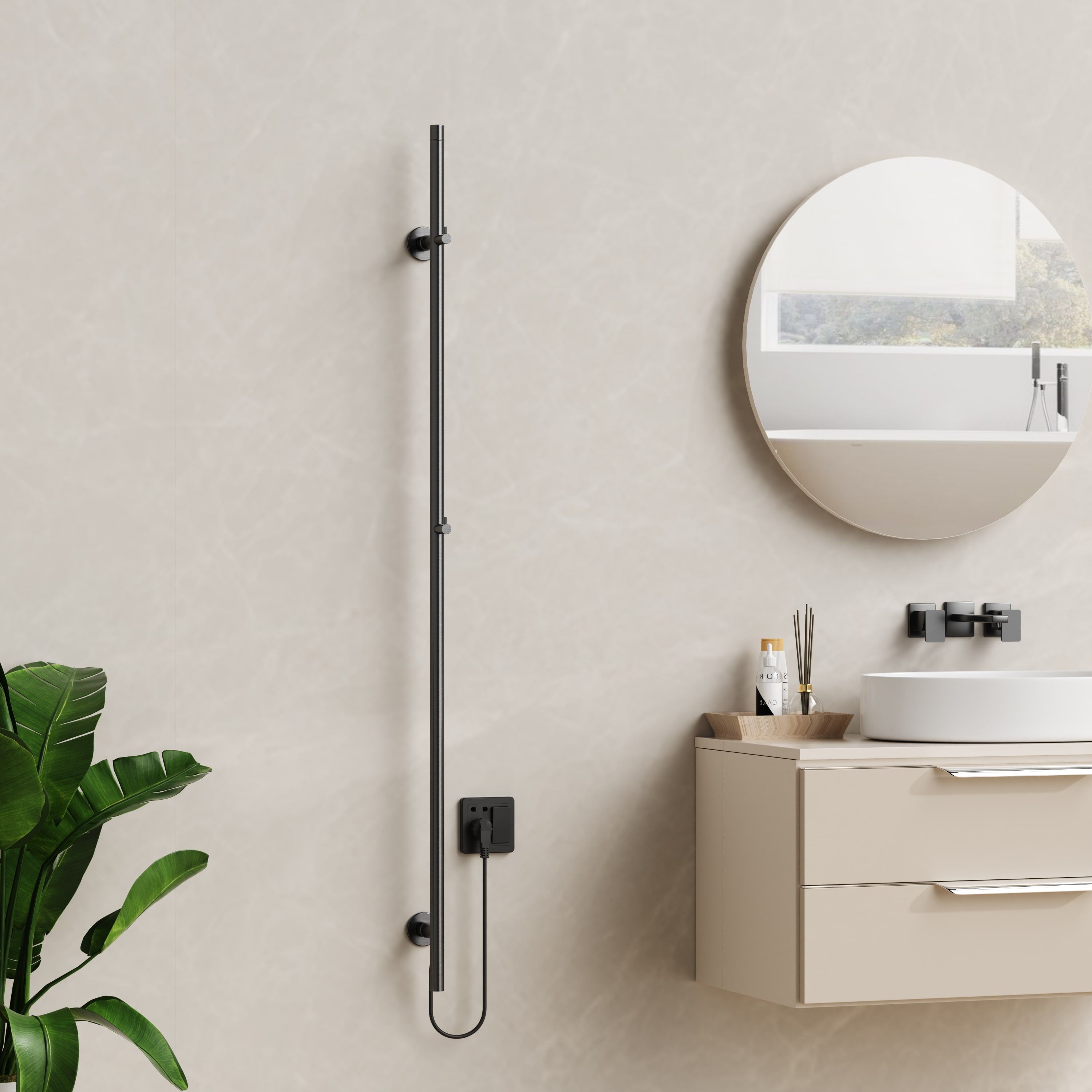 BELRAD ROD SÈCHE-SERVIETTES À TIGE - ÉLECTRIQUE - SIMPLE - 60W - Ø2,5CM - 150X6,3X12,7 CM - GUNMETAL vue 2