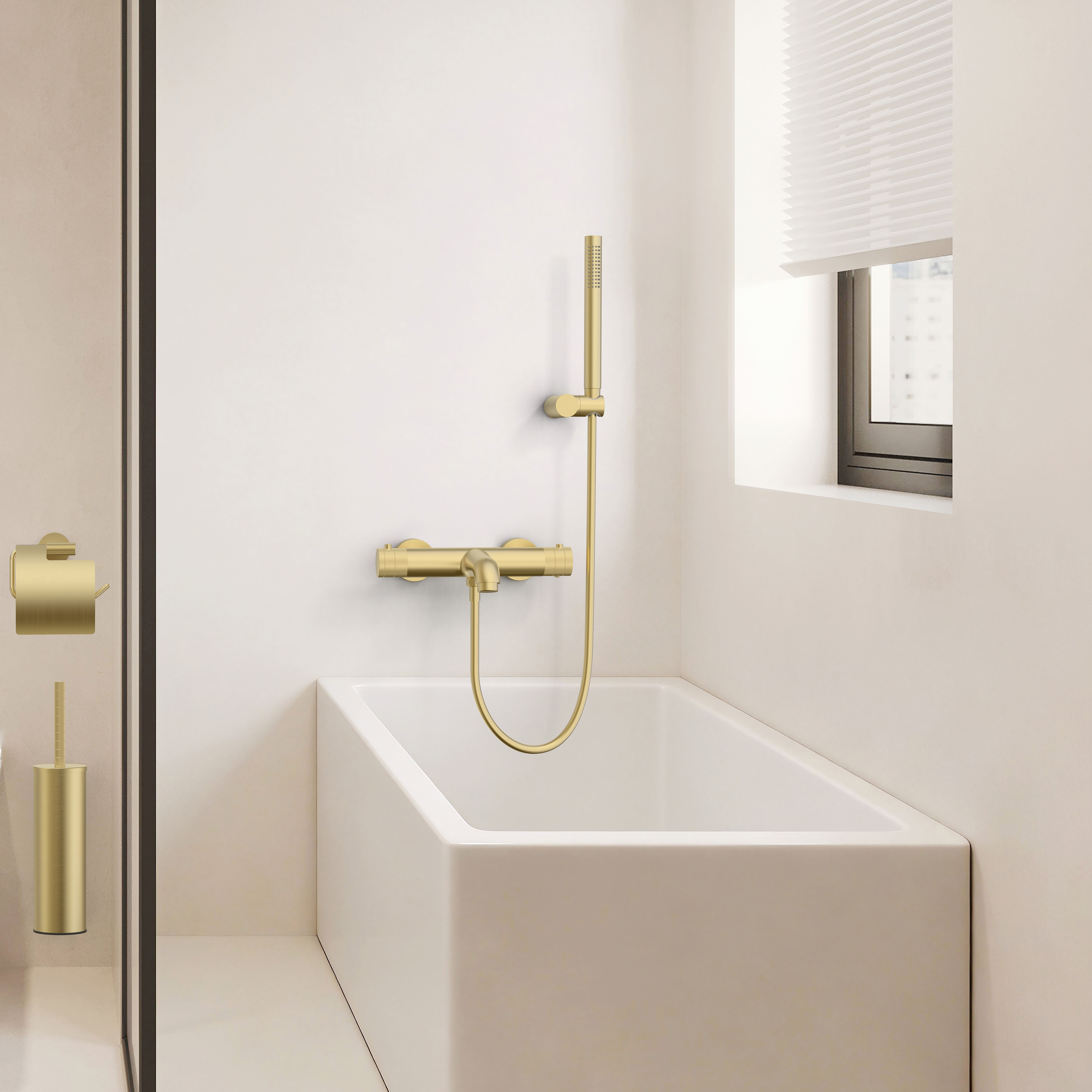 STRIA MITIGEUR DE BAIN – THERMOSTATIQUE – MONTAGE MURAL – BOUTONS AVEC FINITION STRIÉE - BELGAQUA - OR BROSSÉ (PVD) vue 2