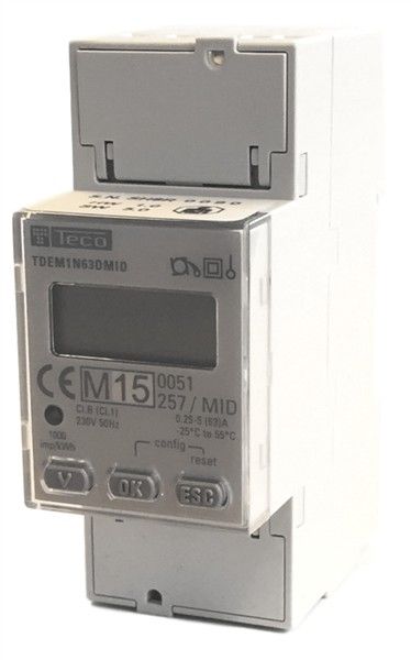 Compteur d'énergie digital 1N 1mod 63A 2 comptages MID