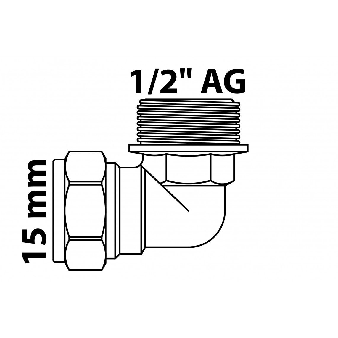 989452217 Brass angle 90°, brass, 15 mm x 1/2" male, clamp fitting for copper pipe vue 5