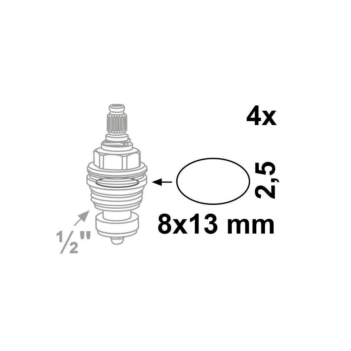 98696310 O-ring, Rubber, 8 x 13 x 2,5 mm, voor bovenstuk 1/2" (4x) vue 2