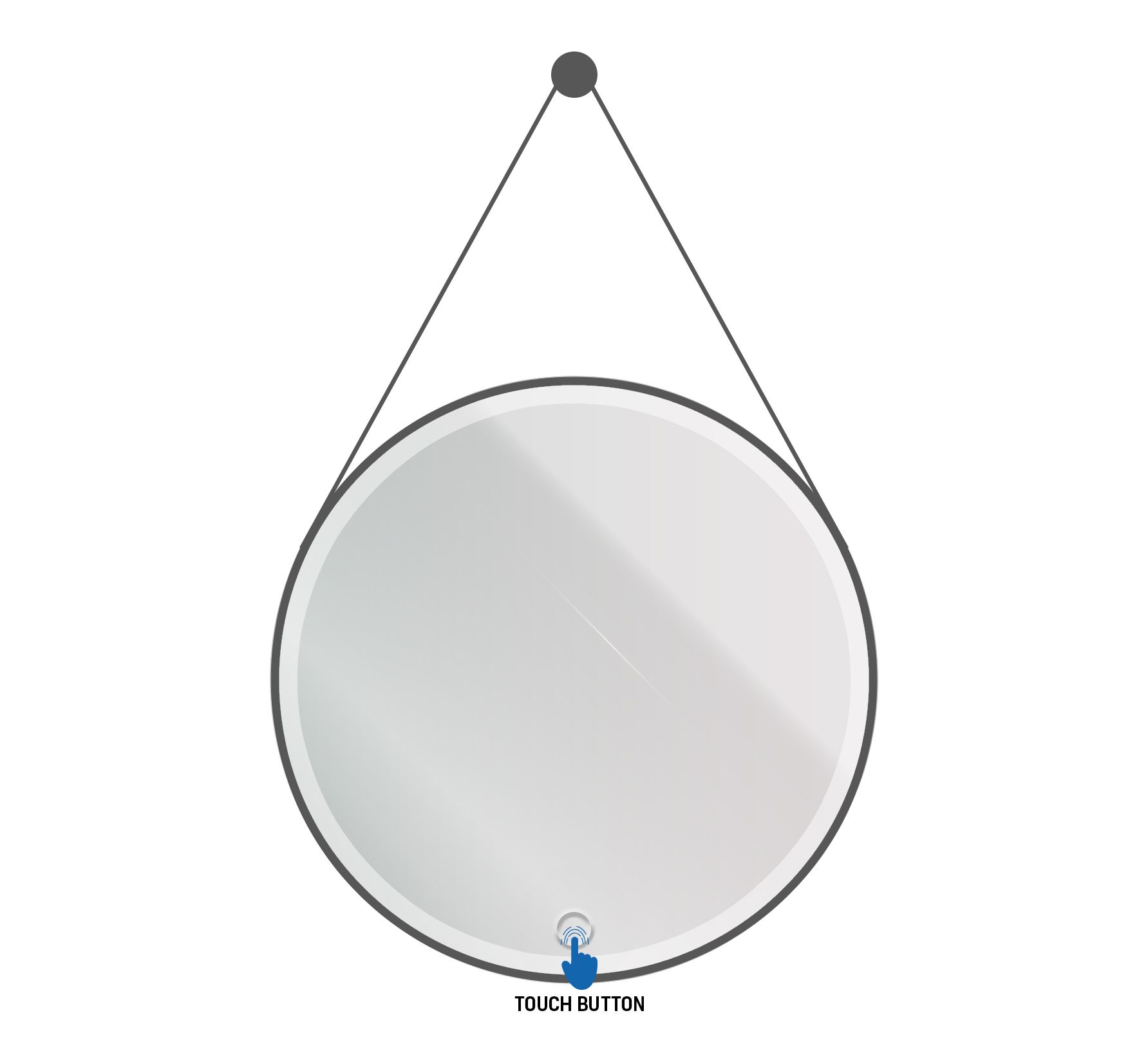 ALONI BELTIA SPIEGEL - MET LED VERLICHTING - ROND - MET LIJST - MET IMITATIE LEDEREN BAND EN HAAK - KLEURTEMPERATUUR LED 3500-6500K - 60CM - MAT ZWART vue 2