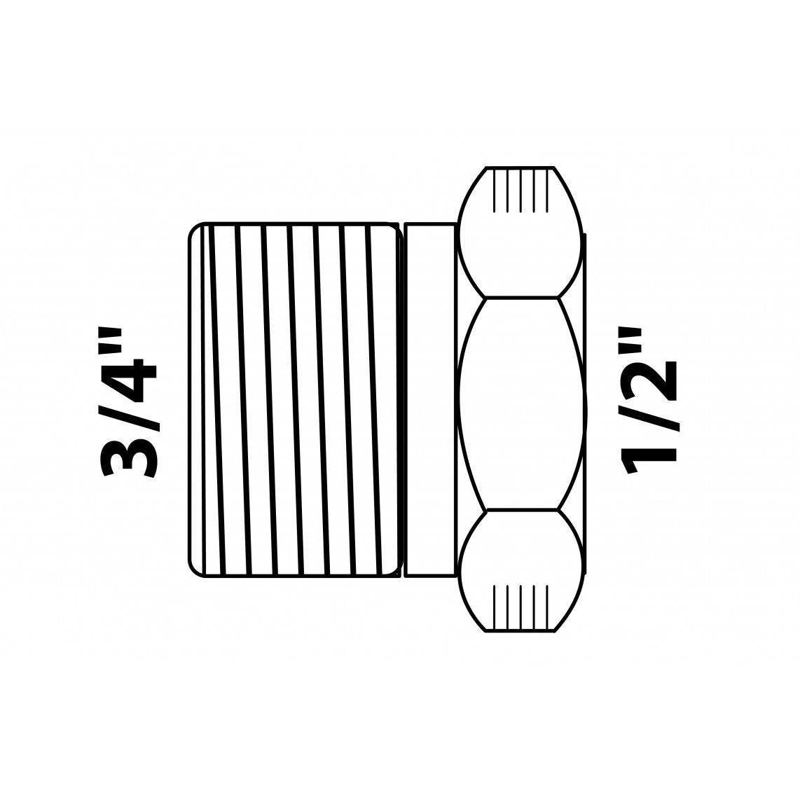 989332155 messing verloopstuk, chroom, 3/4"BU x 1/2"BI, vue 2