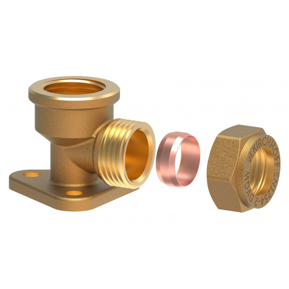 989458317 Elbow wall plate, brass, 18 mm x 1/2" female, clamp fitting for copper pipe vue 3