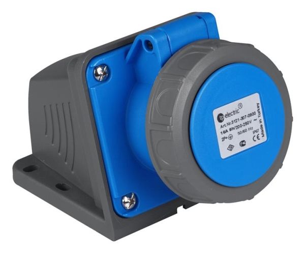 Prise CEE femelle murale 83 x 90mm 3 x 32A 220 - 240Vac Bleu IP67 avec raccords à visser