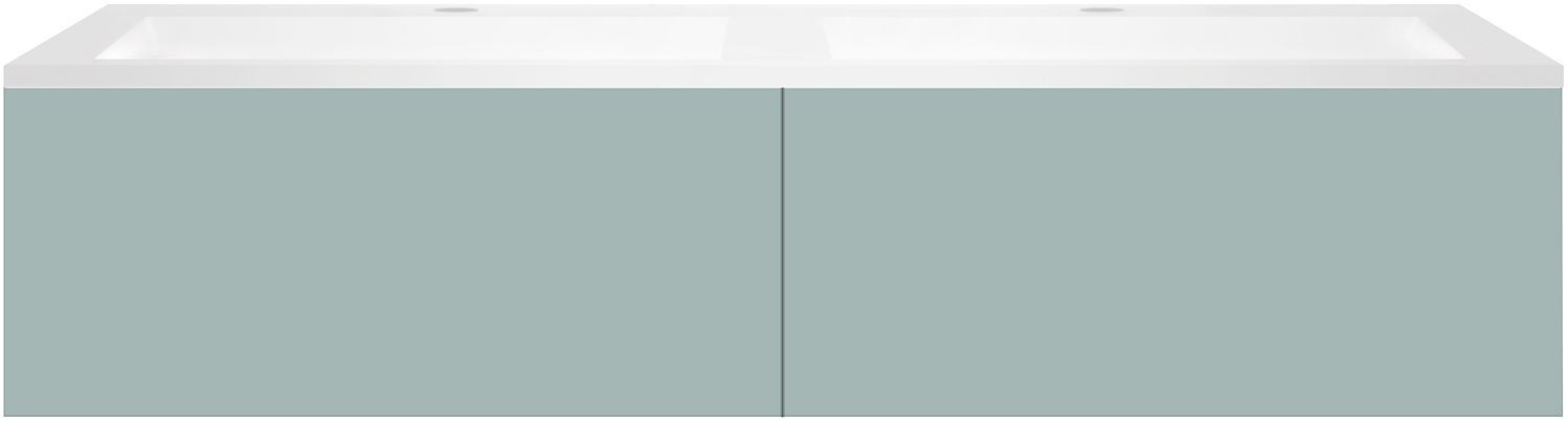 ONDERBOUW COFFEE 2 LADES 140 DUO IJSBLAUW ZACHT MAT +DUBBELE WASTAFEL KUNSTMARMER MAT WIT vue 1