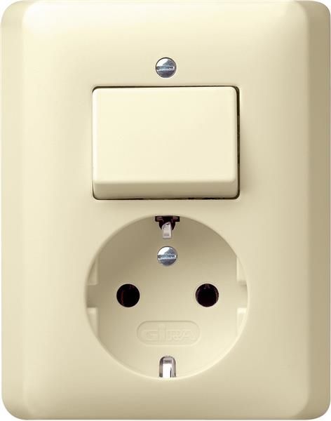 Combinaison interrupteur à bascule / prise Schuko 16A 250V~ avec plaque massive Blanc crème