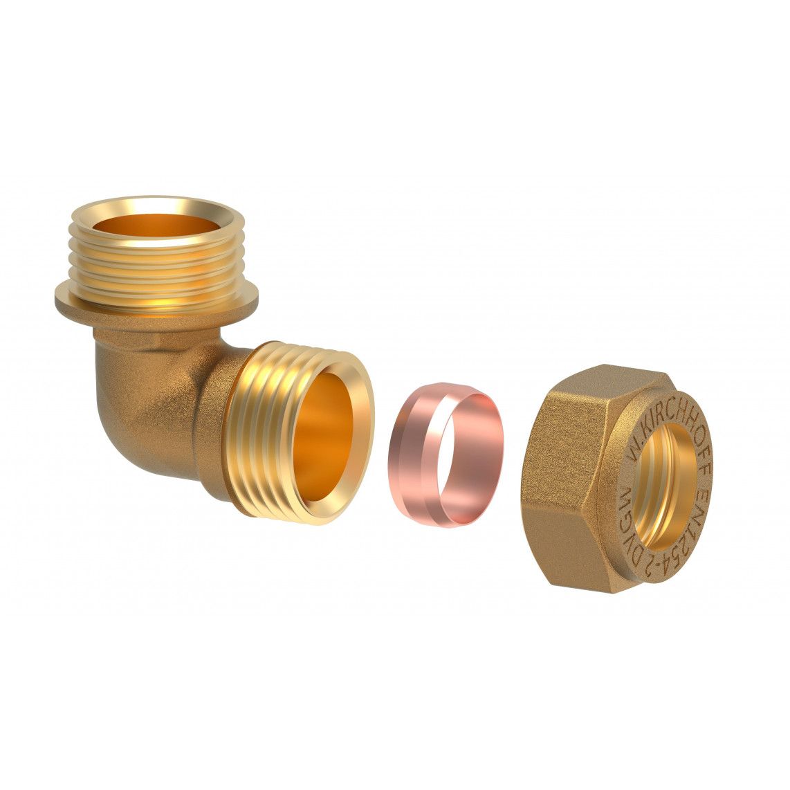 989452217 Brass angle 90°, brass, 15 mm x 1/2" male, clamp fitting for copper pipe vue 3