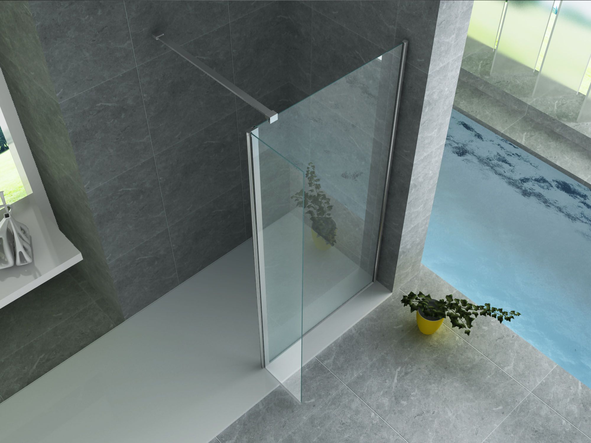ALONI PAROI LATÉRALE POUR DOUCHE À L’ITALIENNE – PIVOTANTE - 300X2000MM - CHROME-VERRE CLAIR vue 4