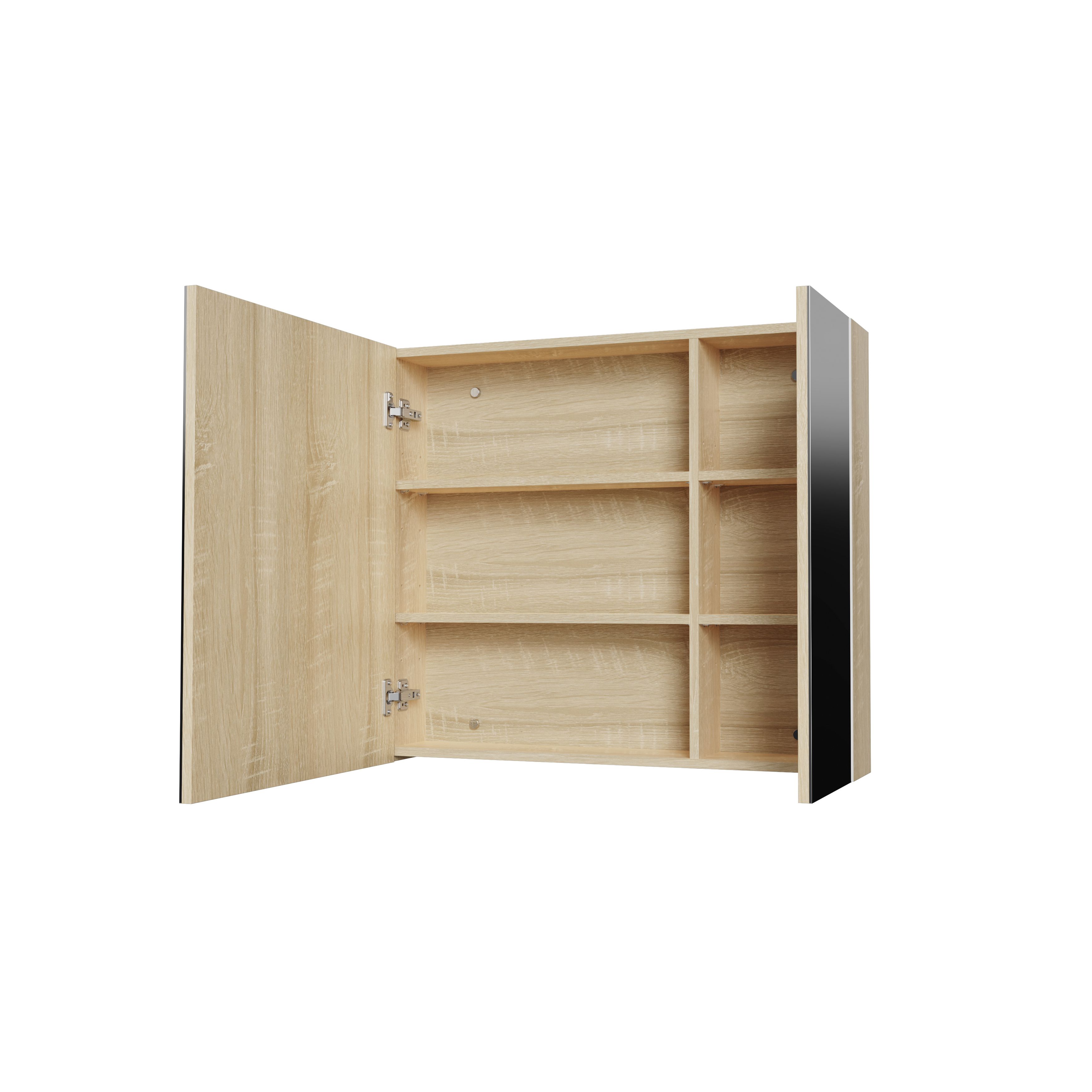 HAYAT ARMOIRE MIROIR - 2 PORTES MIROIRS ASYMÉTRIQUES, À UN SEUL CÔTÉ - 4 ÉTAGÈRES RÉGLABLES EN HAUTEUR - 80X70X15 CM - CHÊNE vue 3