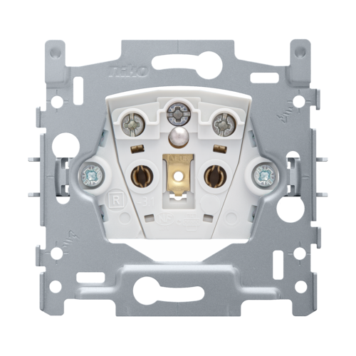Socle pour prise de courant avec broche de terre et obturateurs de protection, profondeur d'encastrement de 21 mm, 16 A, bornes à vis