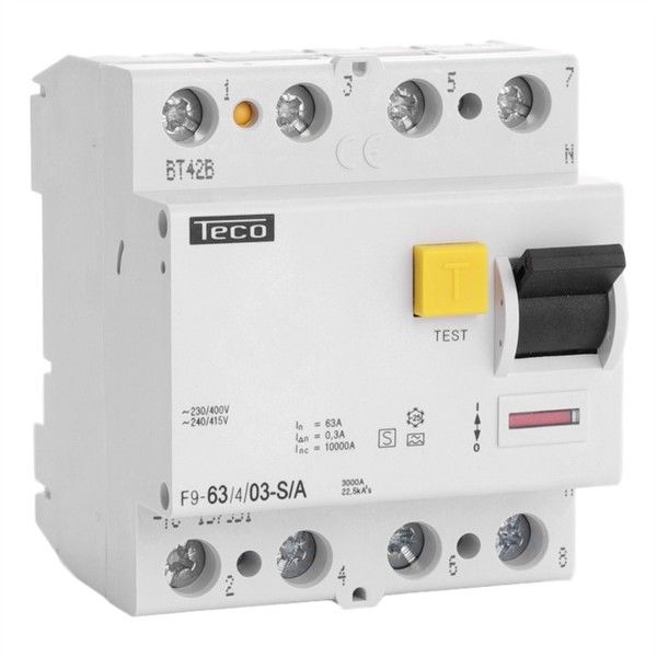 Interrupteur différentiel F9, 4 pôles, type S / A pouvoir de coupure 10kA
