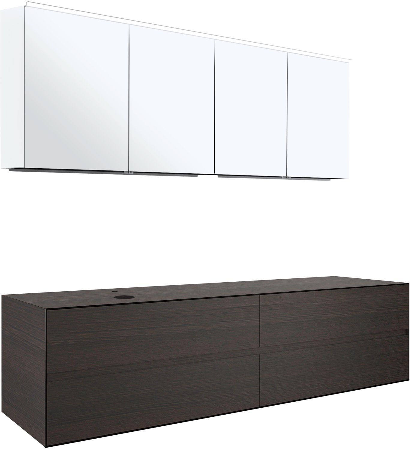 MEUBEL 4LADES+TABLET VOOR OPBOUWLAVABO LINKS TENSO 180CM +KRAANGAT WENGE MET SPIEGELKAST vue 1