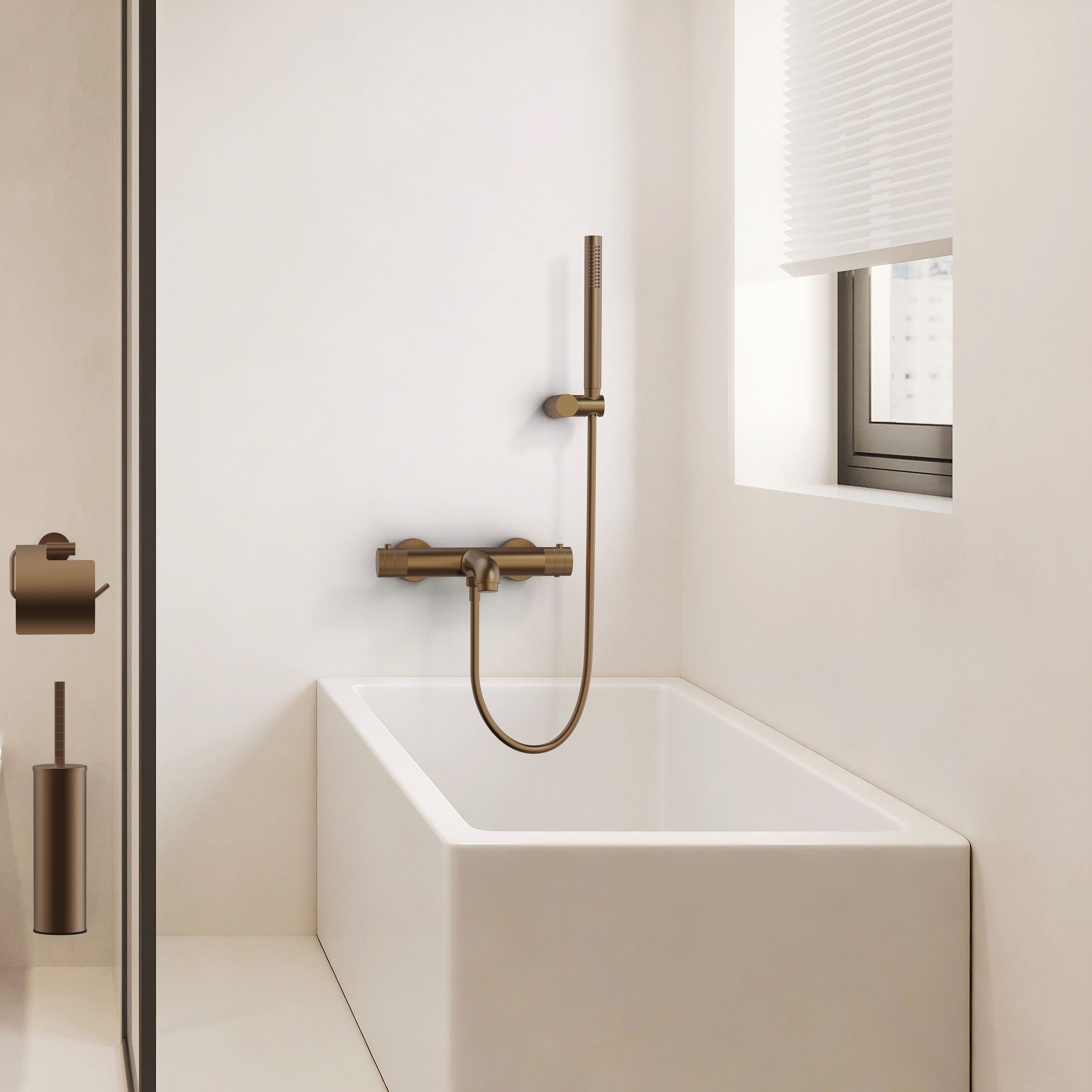 STRIA MITIGEUR DE BAIN – THERMOSTATIQUE – MONTAGE MURAL – BOUTONS AVEC FINITION STRIÉE - BELGAQUA - BRUN BRONZÉ (PVD) vue 2