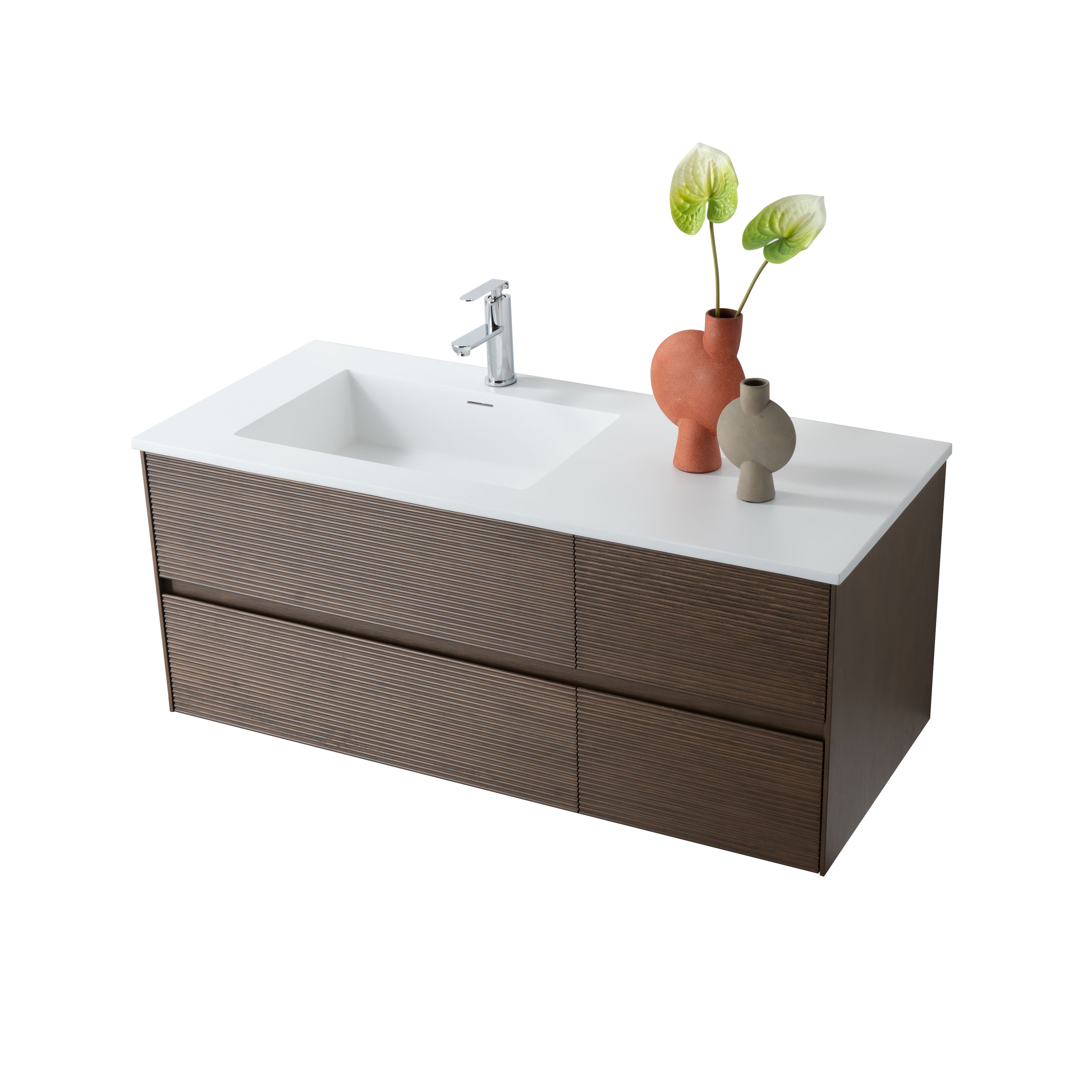 WONDA SQUARE SLIM WASTAFEL - 1 WASBAK LINKS - MET OVERLOOP - 1 KRAANGAT - KUNSTMARMER - 120X1,6X52,5 CM - MAT WIT vue 3
