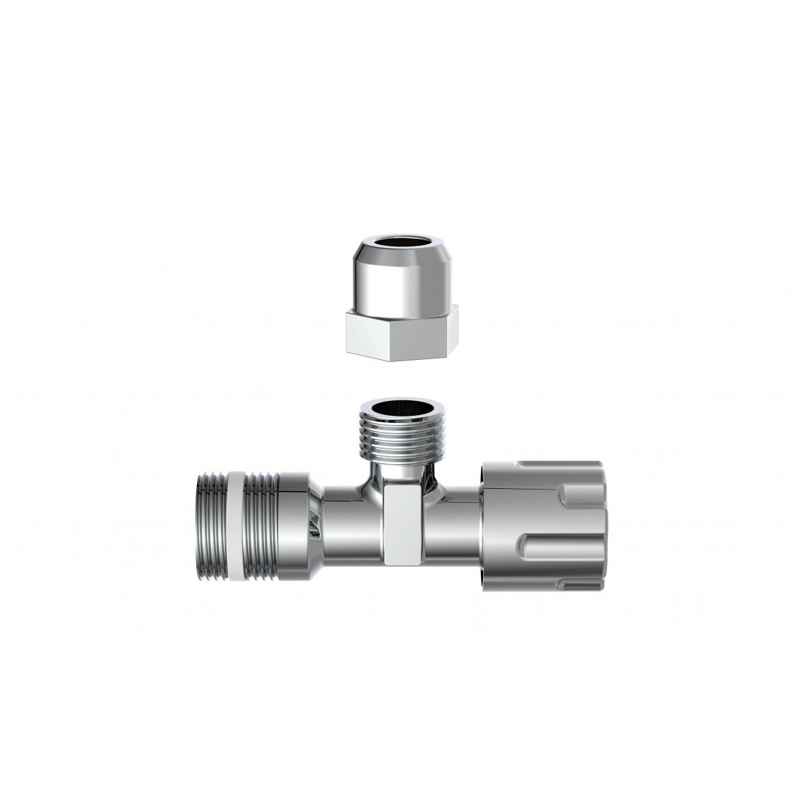 98480400 Angle valve, chrome, 1/2" male x 3/8" male x 10 mmQ, self sealing, with thrust rose vue 6