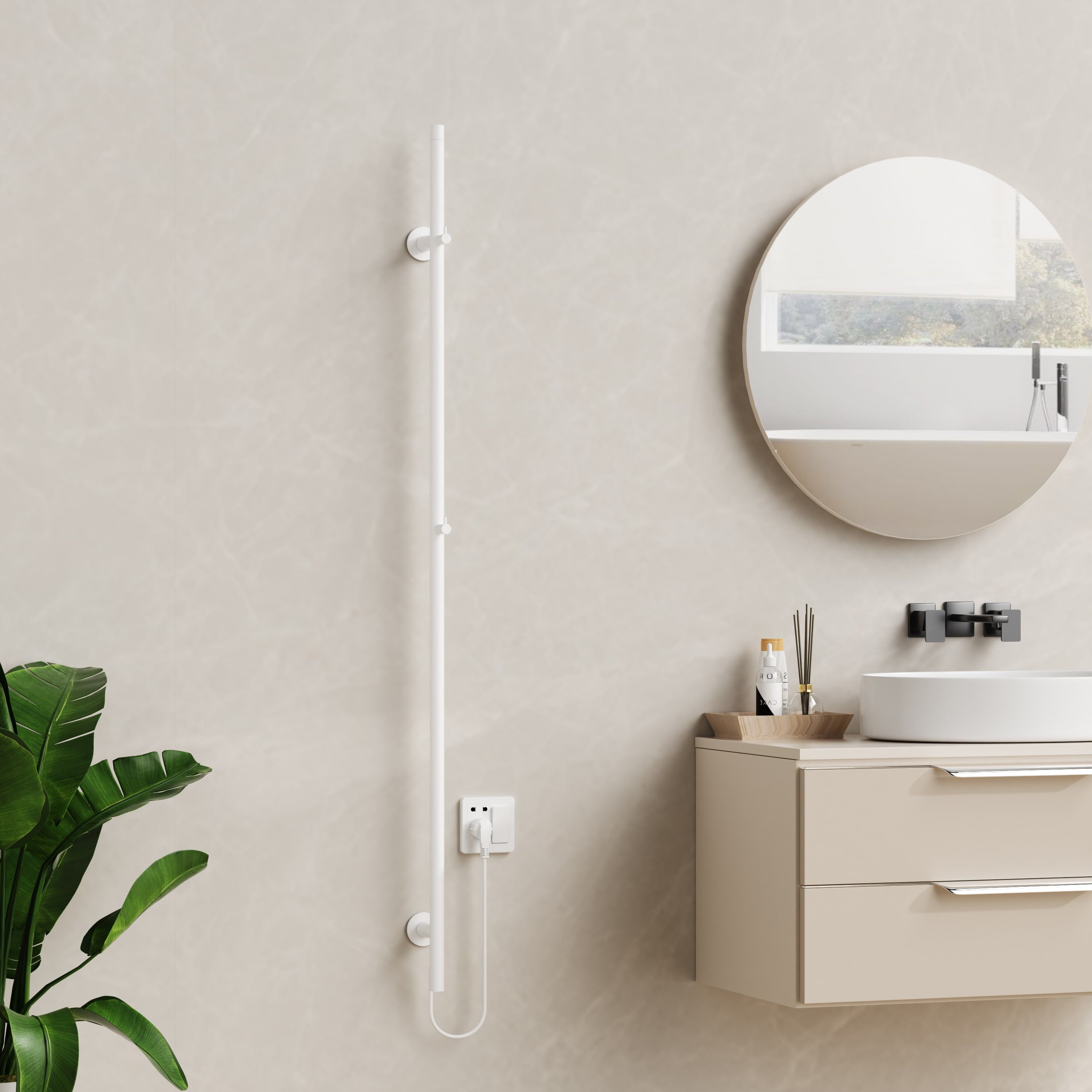 BELRAD ROD SÈCHE-SERVIETTES À TIGE - ÉLECTRIQUE - SIMPLE - 60W - Ø2,5CM - 150X6,3X12,7 CM - BLANC BRILLANT vue 2