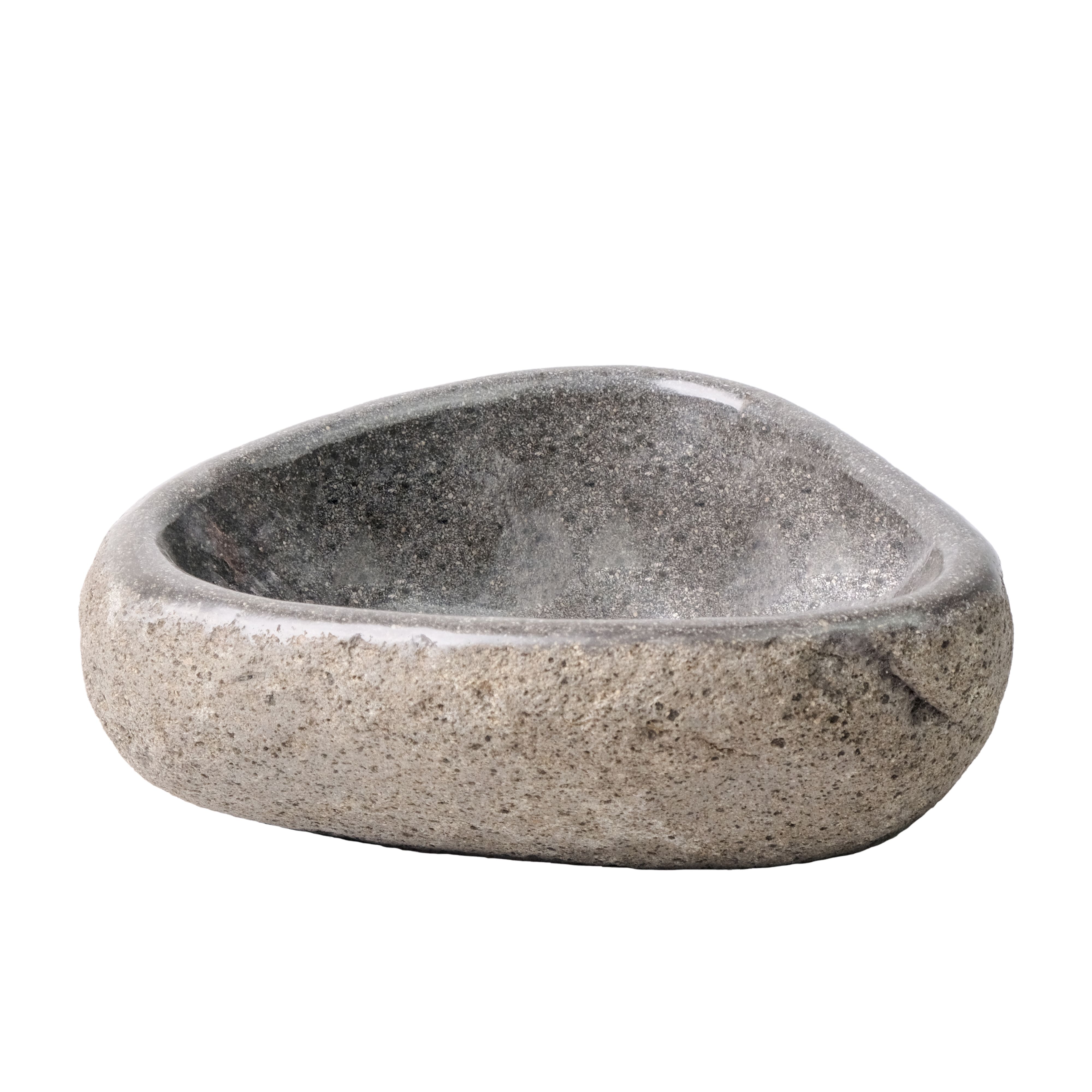VASQUE RONDE EN PIERRE DE RIVIÈRE NATURELLE À BORD FIN - GRIS 30-35X15X1,5CM vue 2