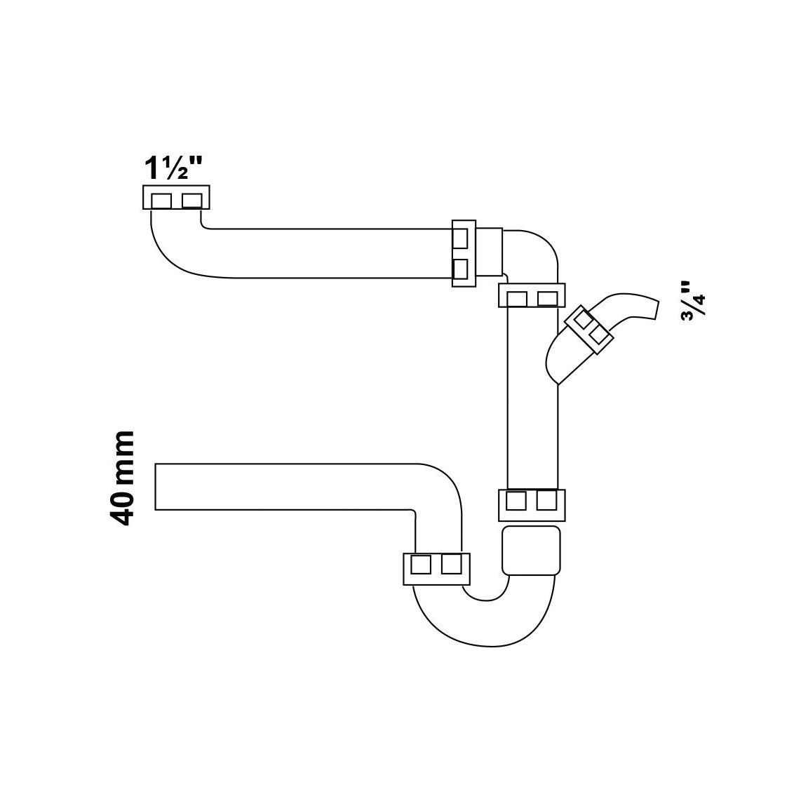 98833548 KS ruimtebesparende buissifon voor spoelbak, wit, 1 1/2"BI x 40 mm, met 3/4" toestelaansluiting vue 2