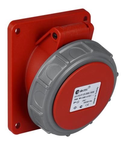 Prise CEE femelle semi-encastrée inclinée 5 x 32A 380 - 415Vac Rouge IP67 avec raccords rapides