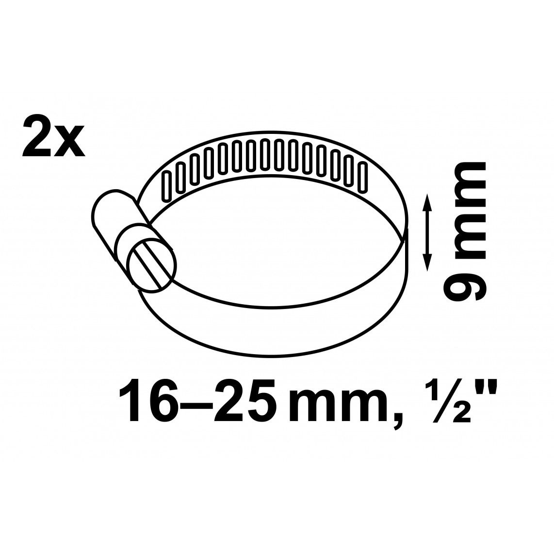 987371155 slangklem 9 mm Bandbreedte, RVS, 16 - 25 mm, voor 1/2" (2x) vue 2