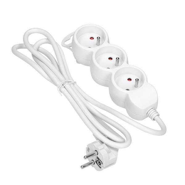 Bloc multiprises 3 x 2 pôles + T, 3m H05VV-F 3 x 1.0mm², Imax = 10A, Blanc