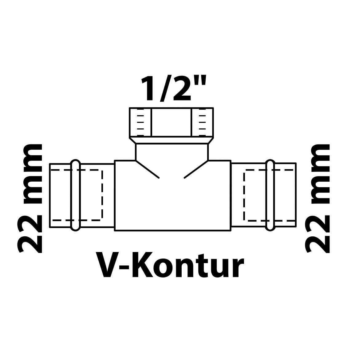 988625454 tee piece, press fitting for copper V-profile, 22 mm x 1/2" female x 22 mm, 2 sockets vue 2